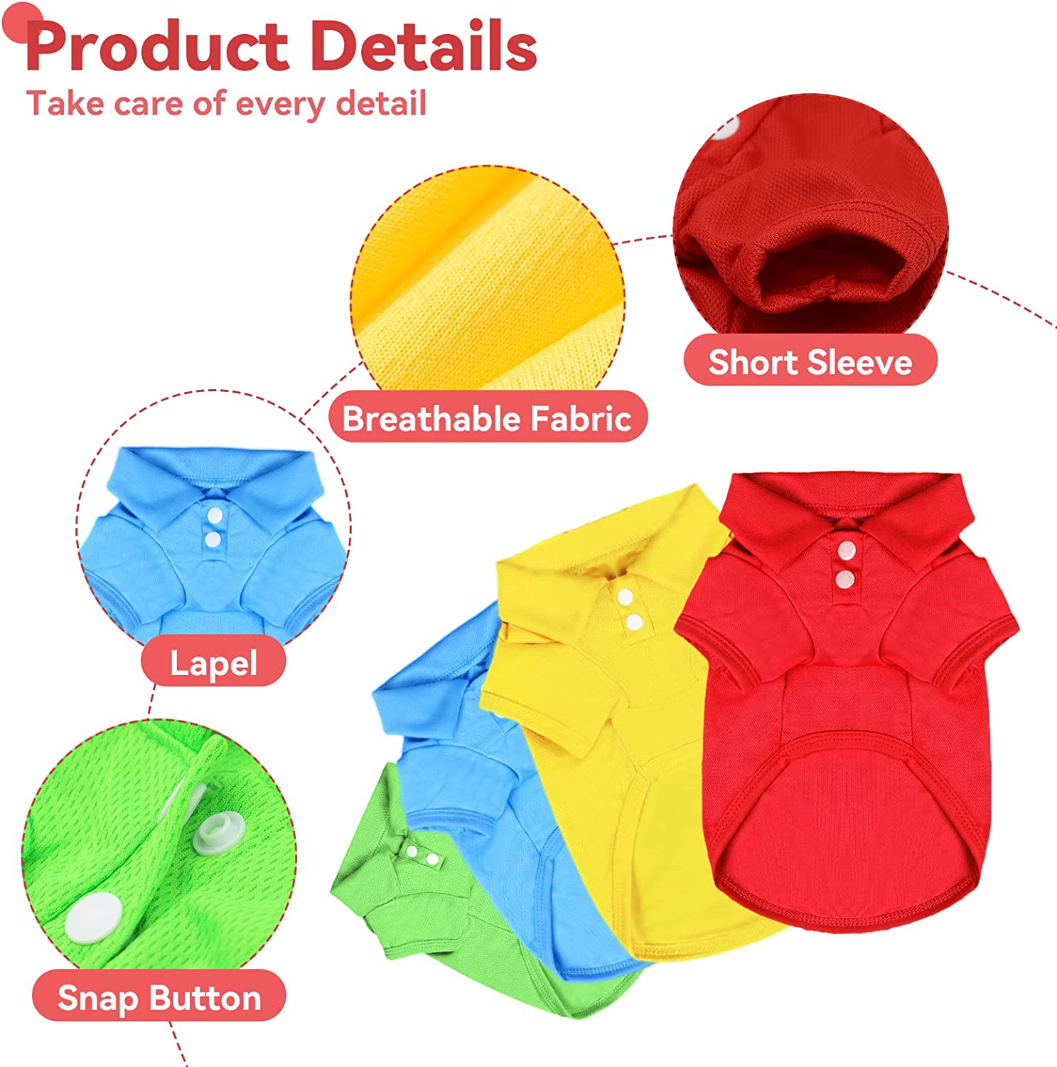 DOGGYZSTYLE 4 Pack Solid Dog Polo Tshirts Shirts Pet Puppy T-Shirt Clothes Outfit Apparel Coats Tops(M Chest 15.75"-Length 11.81")