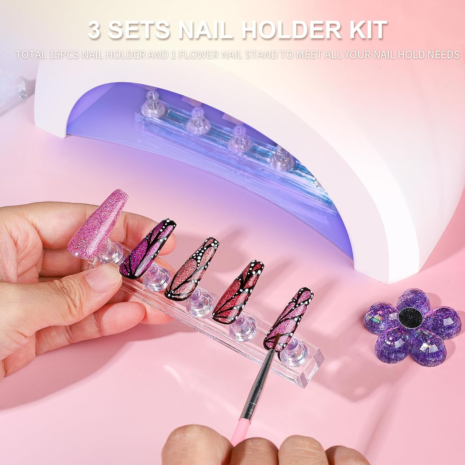 FANDAMEI Nail Stand, 3 Set Nail Art Stand for Press Ons, Nail Holder for Painting Nails, Press on Nail Stand for Practice, Magnetic Acrylic Nail Design Stand for Display with Double-Sided Tape image number 6