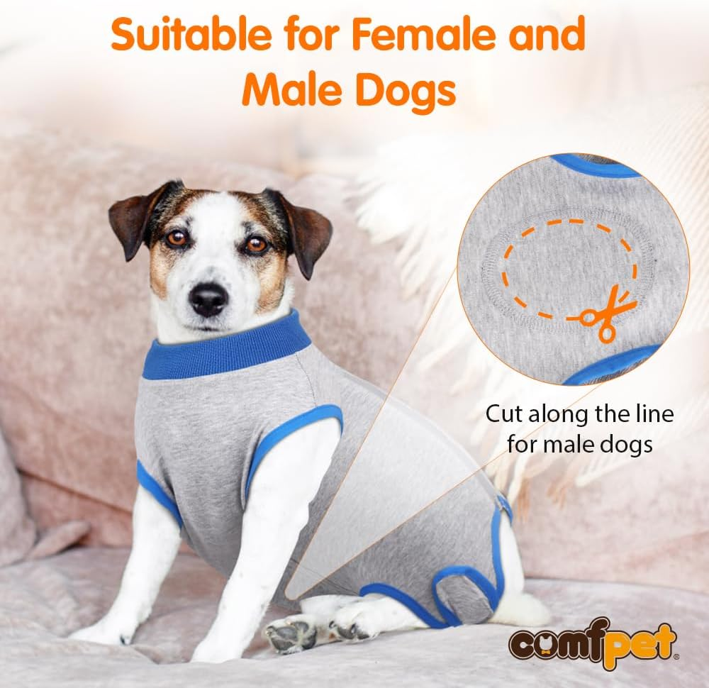 COMFPET Dog Surgery Recovery Suit with Zip, Male Female Dog Onesie for Spay, Neuter, Anti-Licking, Skin Diseases, Incontinence M image number 6