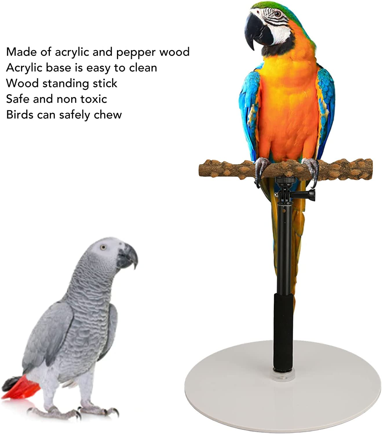 Play Stand, Adjustable Telescopic Stand, Naturals Wood Perch Play Stand with Potty Tray, Portable Bird Cage Branch Perch Accessories image number 5