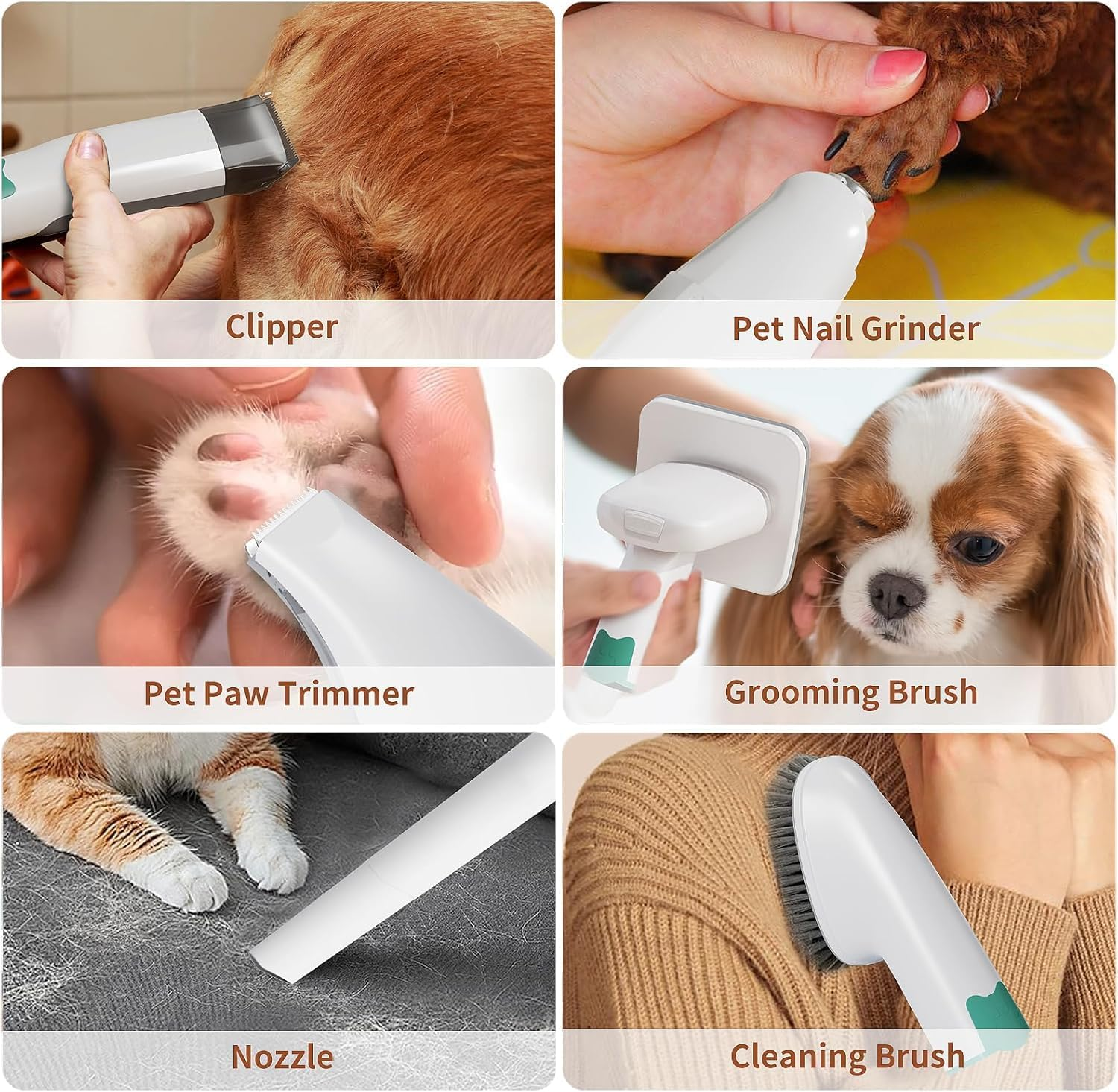 Dog Grooming Kit, Pet Grooming Vacuum with Pet Clipper Nail Grinder, Dog Hair Vacuum with 6 Pet Grooming Tools for Dogs Cats Shedding Grooming image number 5