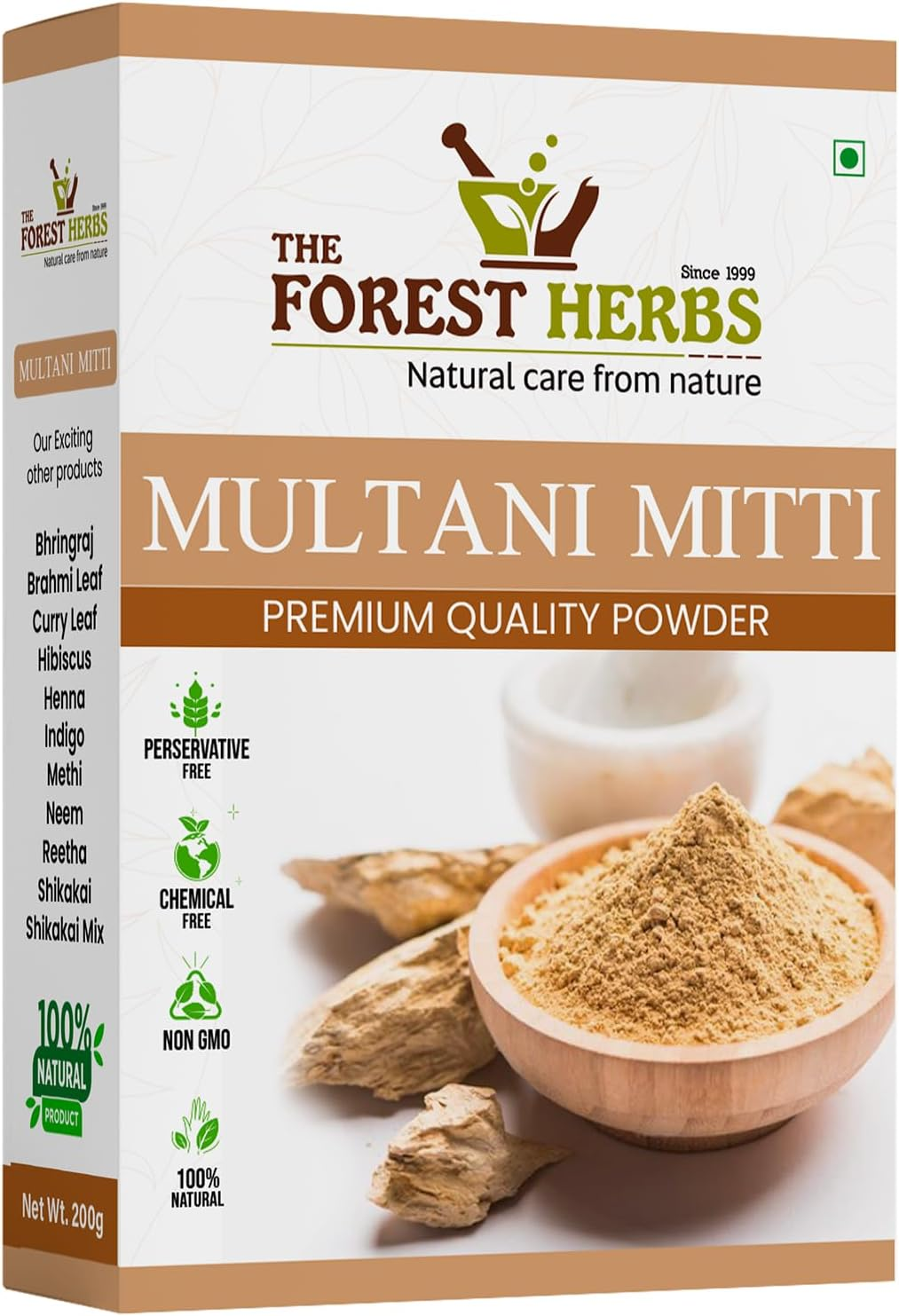 The Forest Herbs Natural Care from Nature Organic Multani Mitti Powder (Fullers Earth/Calcium Bentonite Clay) for Face & Hair Pack - 200Gms image number 4