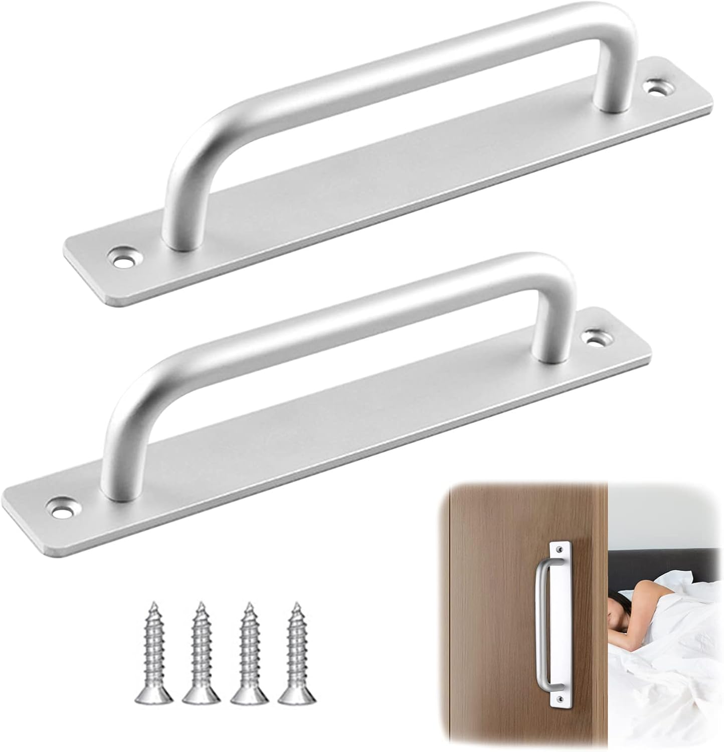 Cabinet Drawer Door Pulls Handle: Aluminum Alloy Self-Stick Instant Adhesive Sliding Door Push Pull Handles Helper with Screws for Kitchen Wardrobe Cabinet Drawer Window Closet (Silver, 148Mm)