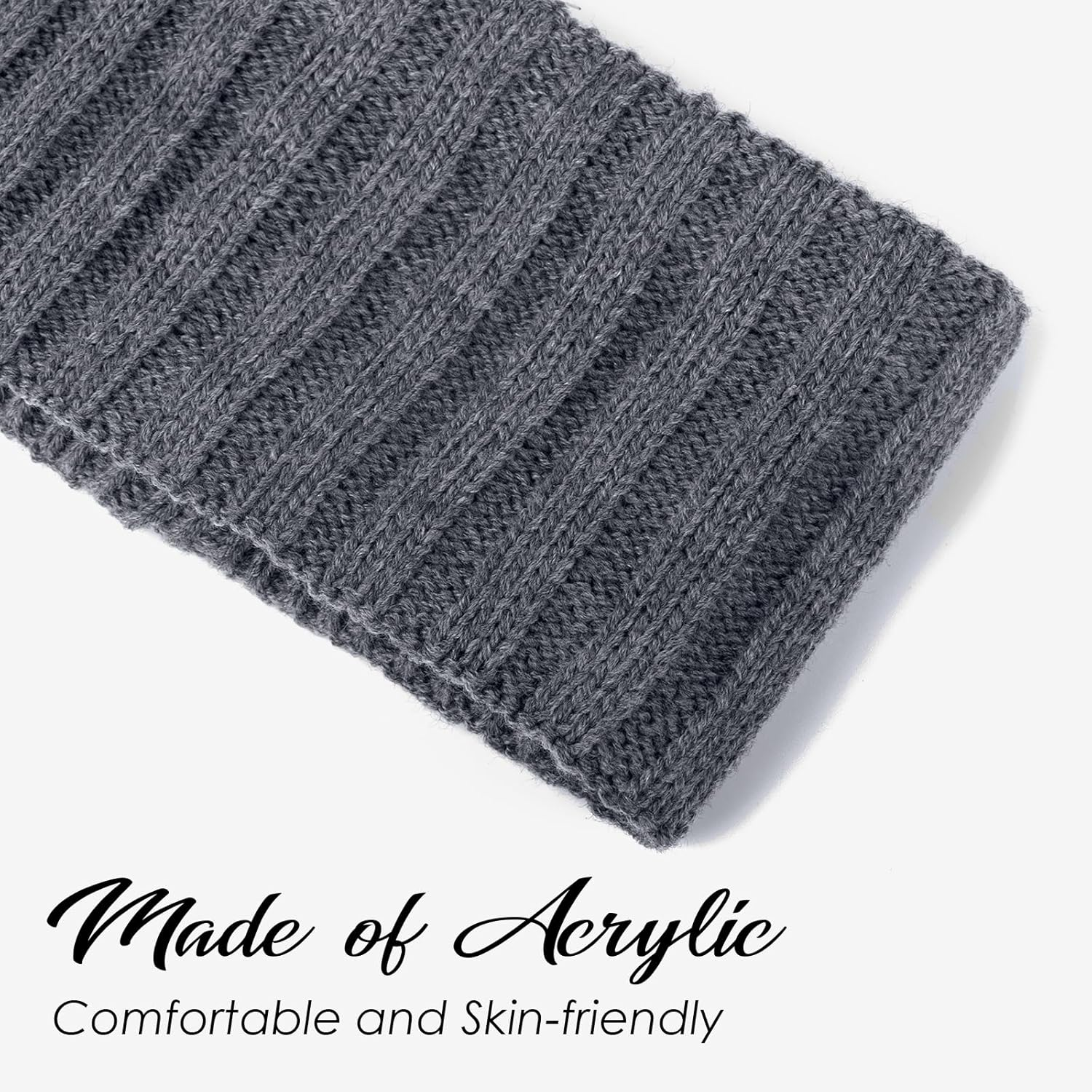 TOPTIE 2 Pcs Ear Muffs Headbands for Winter Women, White Knit Thick Ear Warmers Fleece Headband Lined Furry Cable Head Wrap - Black image number 2