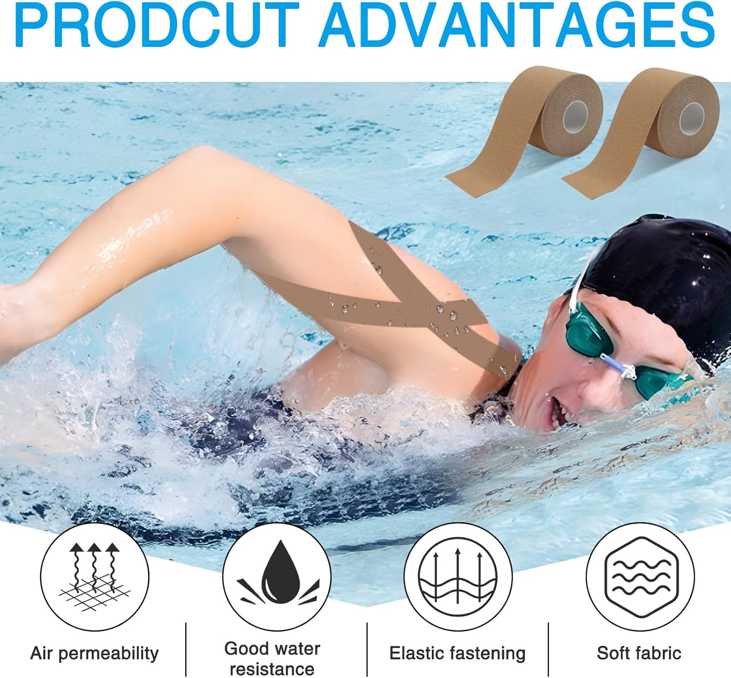 2 Pcs Kinesiology Tape, Sports Tape Elastic, 5CM*5M, Physio Tape for Muscle Support - Water-Resistant Strapping Tape for Sports Recovery and Injury Prevention image number 4