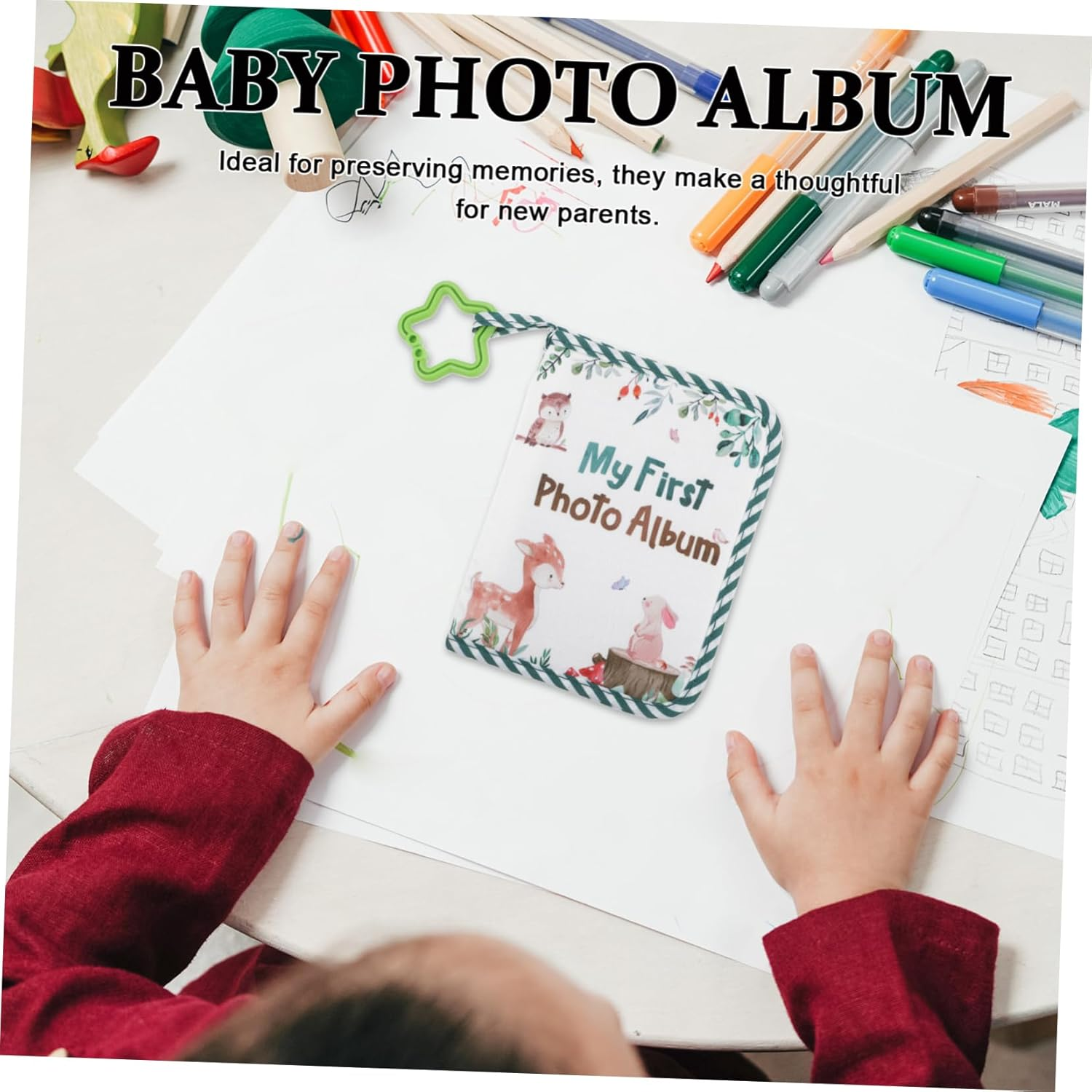 Toyvian Soft Cloth Photo Album Adorable Cartoon Elk Design Multipage Scrapbook for Newborns Safe Durable Keepsake for Showers for First image number 2