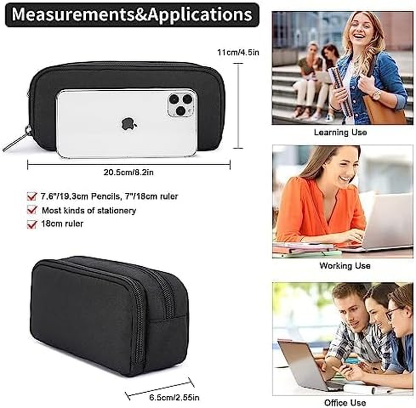 Della Gao Pencil Case Girls Large Aesthetic for Men and Women, Black, L, Minimalist - Black image number 3