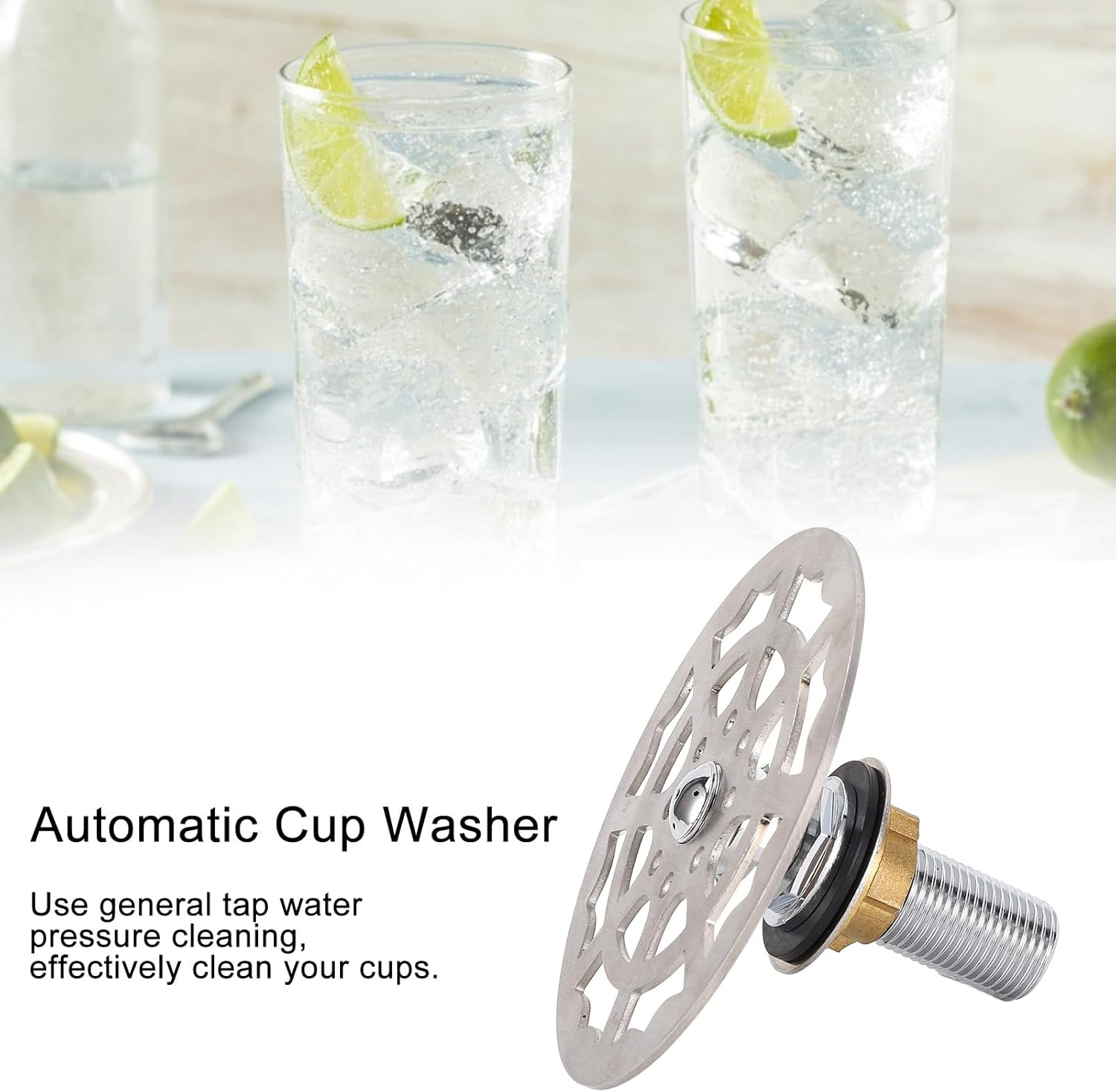 Automatic Cup Cleaner Faucet, Stainless Steel Cup Washer Rinser Faucet Head for Bars, Restaurants, Stainless Steel Material image number 1