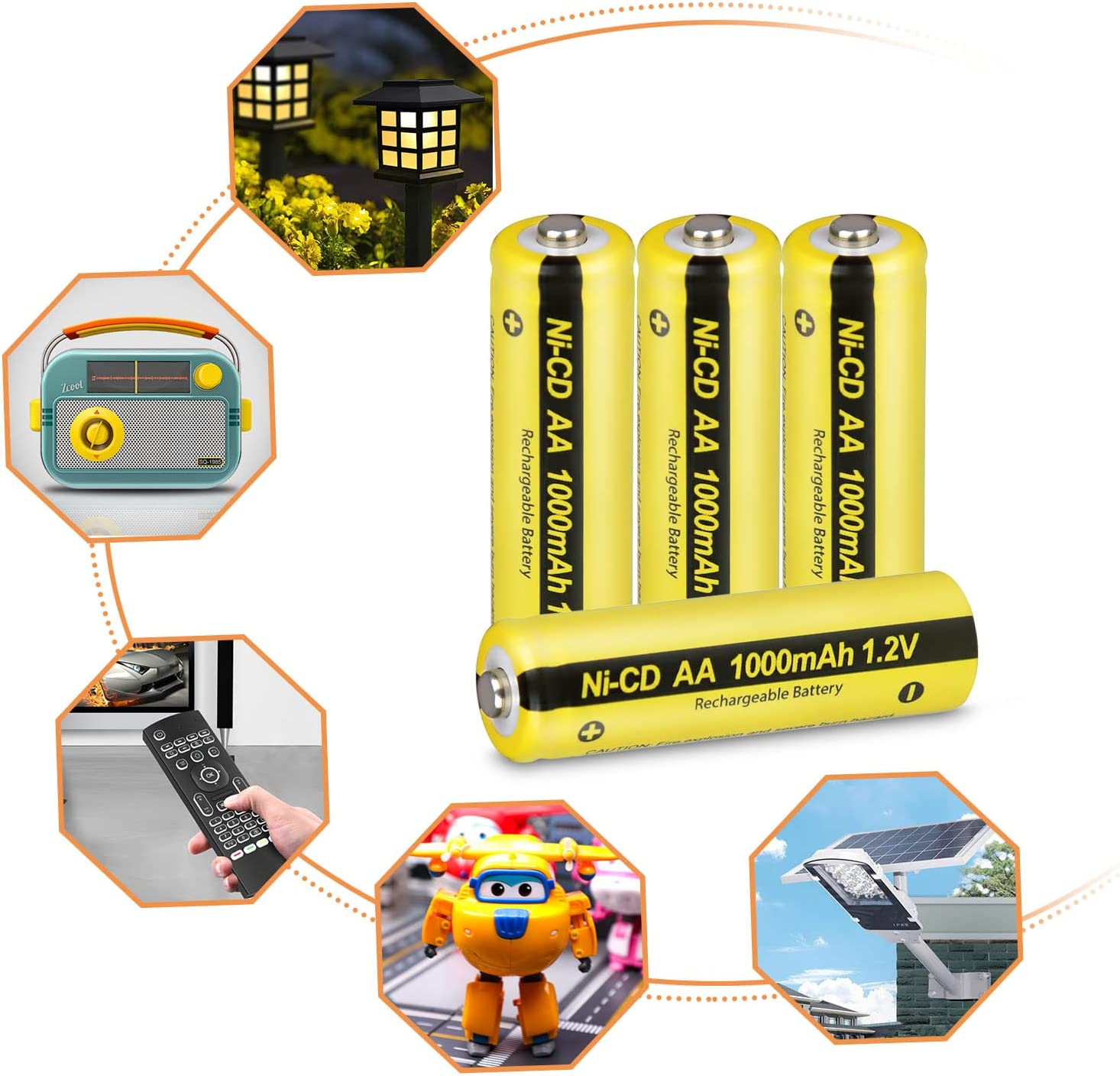 1.2V AA 1000Mah NI-CD Rechargeable Battery Button Top for Garden Landscaping Solar Lights 12Pcs image number 4