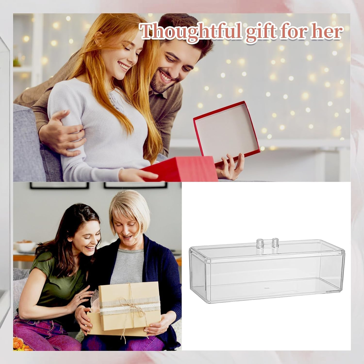 Clear Acrylic Hair Accessories Organizer for Girls - Hair Tie, Headband, Bows & Clip Holder with Lid, No Compartments Storage with Lid image number 5