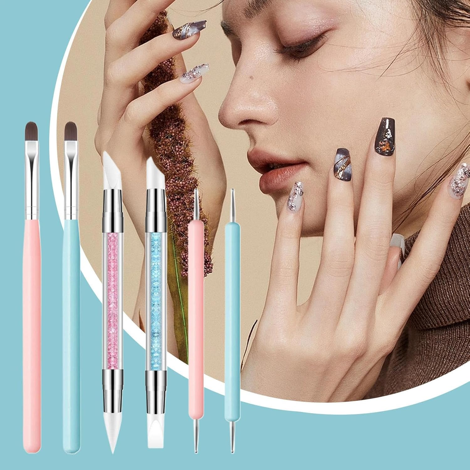 Nail Polish Pens - Silicone Carving Pen Nail Design Tools - Double Tipped Liner Brush Gel Sculpture Detail Manicure Kit for Beginners Girls Women image number 5