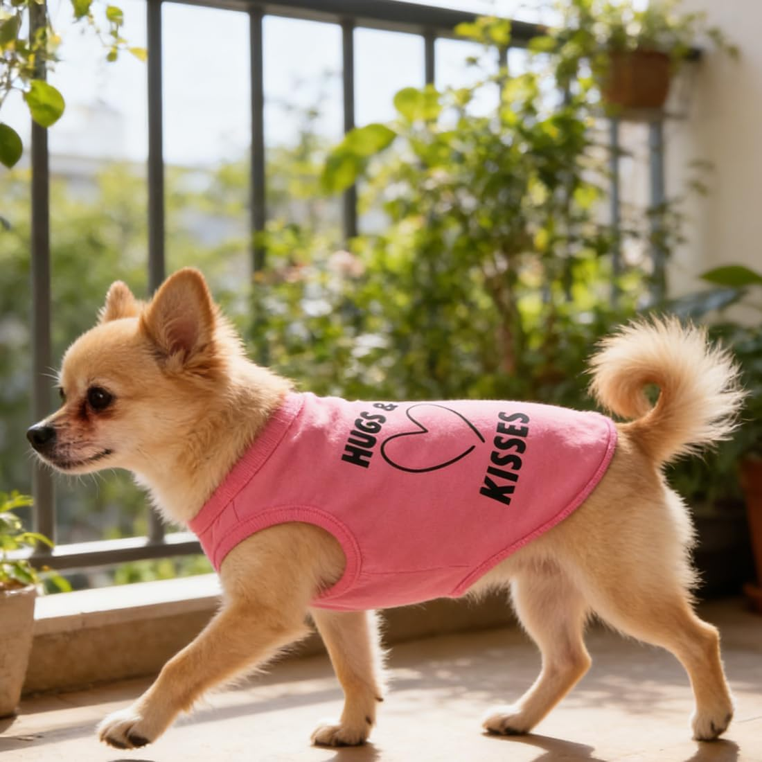 Hugs & Kisses Print Dog T Shirt, Breathable Cotton Clothes for Cats Dogs Yorkie, Pet Apparel Outfit for Birthday Valentine'S Day, Dog Lovers (Neck Girth 12.99'') image number 6