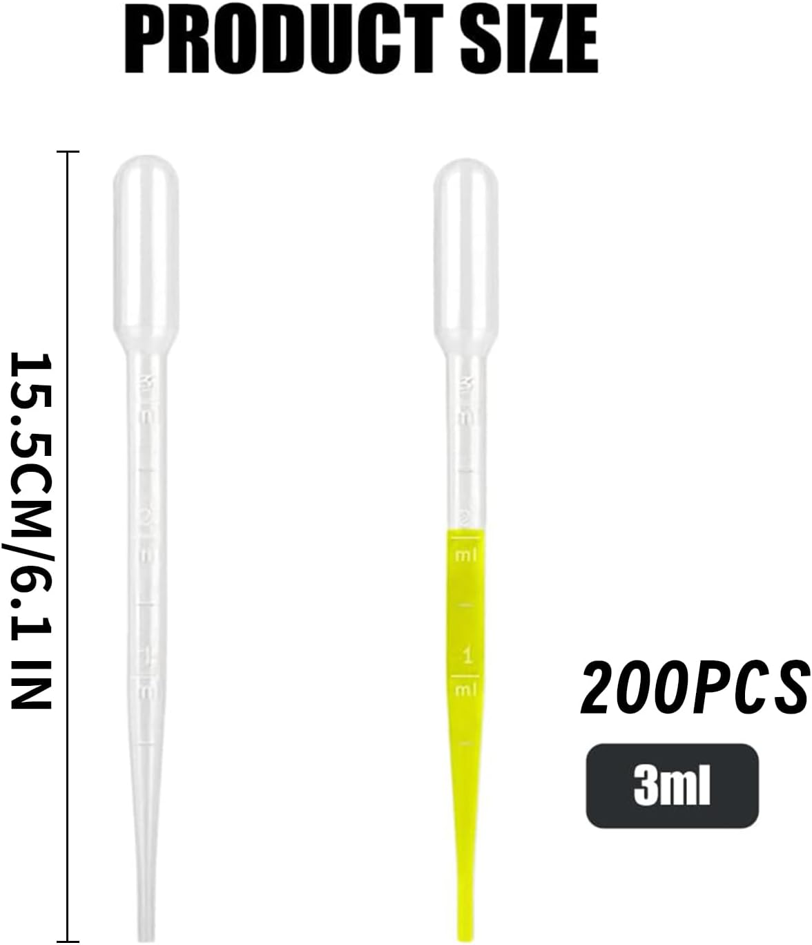 Jrusmr 200 PCS 3 Ml Disposable Plastic Transfer Pipettes-Calibrated Droppers for Science Labs, DIY Art, Essential Oils, and Makeup Application Tools image number 4