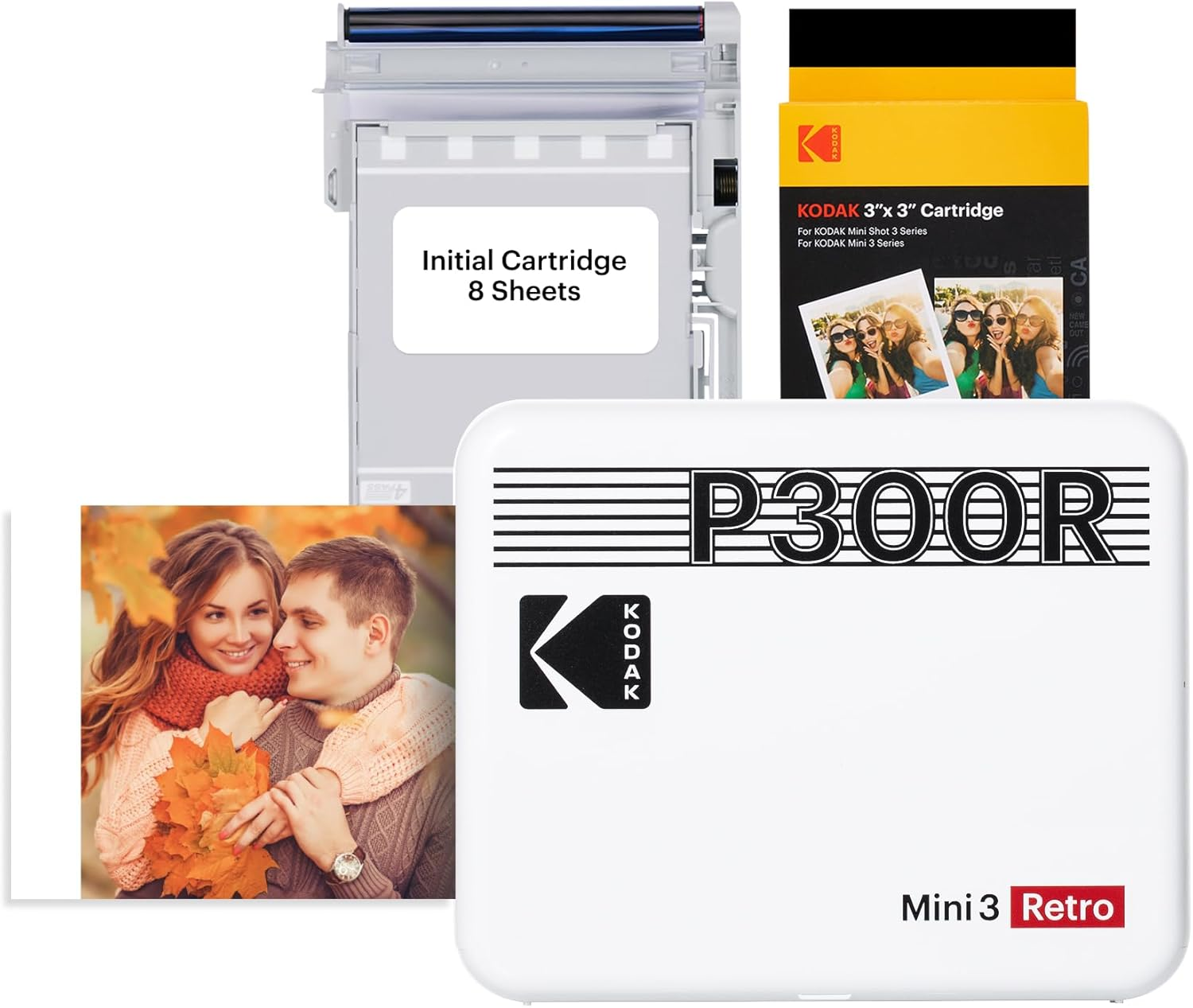 Kodak Mini 3 Retro Instant Photo Printer with Cartridge plus Accessories Bundle, White
