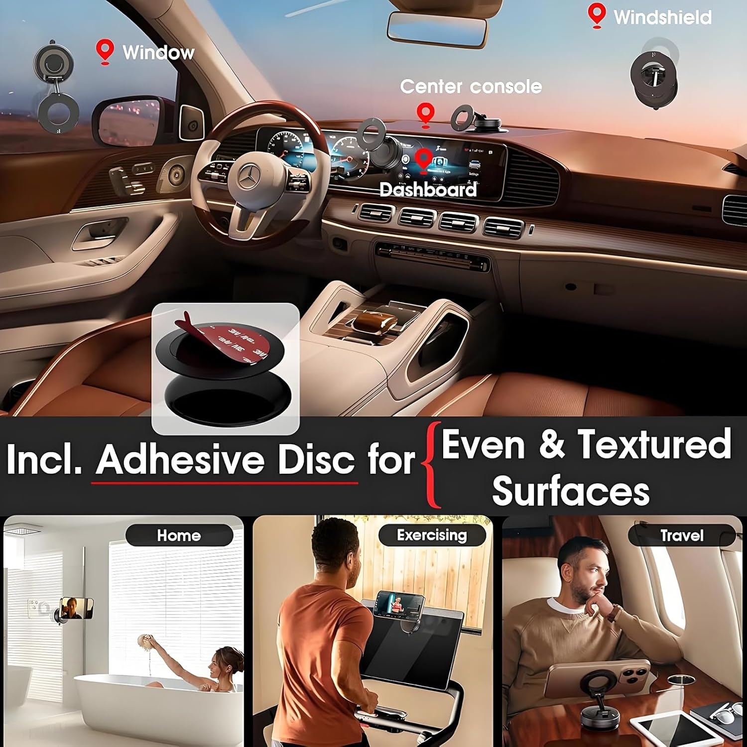 Anberyoo Vacuum Magnetic Car Phone Holder, 360 Rotation Super Strong N55 Magnetic Force Mag-Safe Car Mount for Iphone & Android, Reinforced 66LBS Ultra Suction Cup Phone Holder for Car/Gyms//Mirror image number 1
