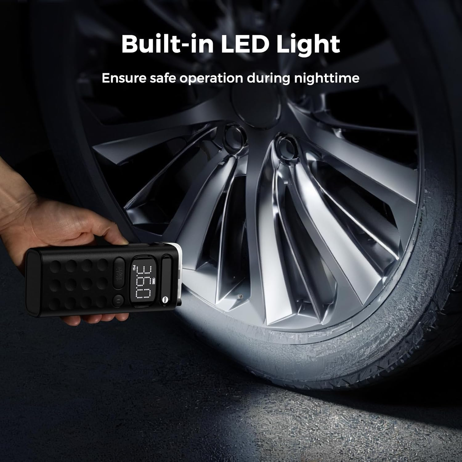 4Smarts Tire Inflator Portable Air Compressor, Electric Pump with Built-In Storage, 150 PSI Auto Shut-Off, Digital Display, USB-C Fast Charging for Car, Bike, Motorcycle, Ball, Pool Toys, Voltpump X image number 4