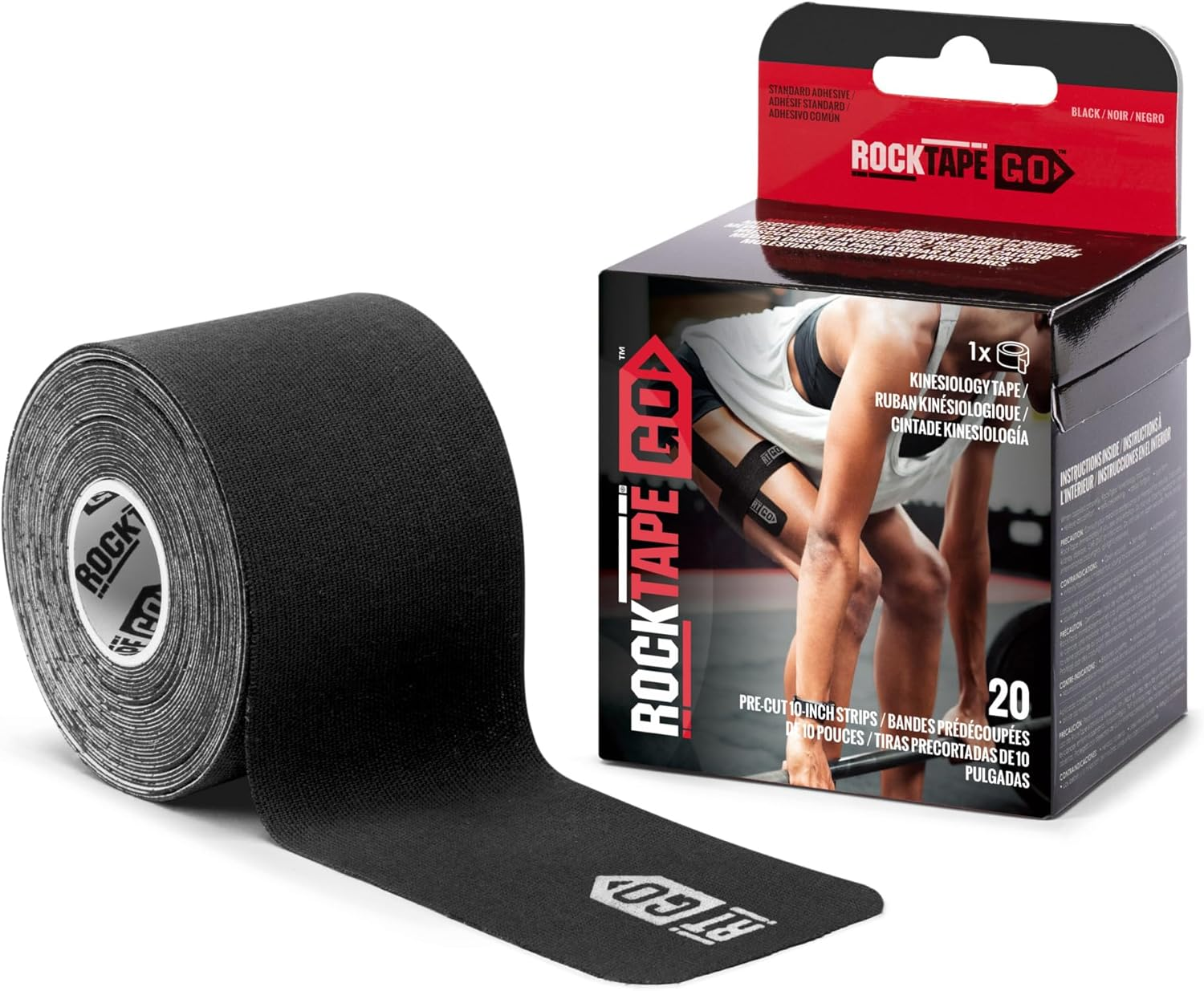 Rocktape Go Standard Adhesive Pre-Cut Kinesiology Tape, Black