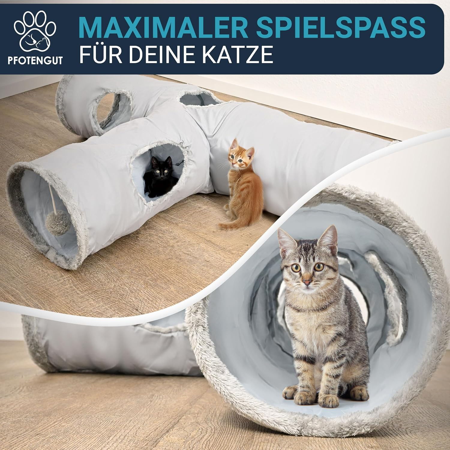 PFOTENGUT&reg; XXL Cat Tunnel for Small and Large Cats - Robust Play Tunnel for Your Cat - 115 Cm Long Tunnel with Various Openings Including Play Ball image number 1