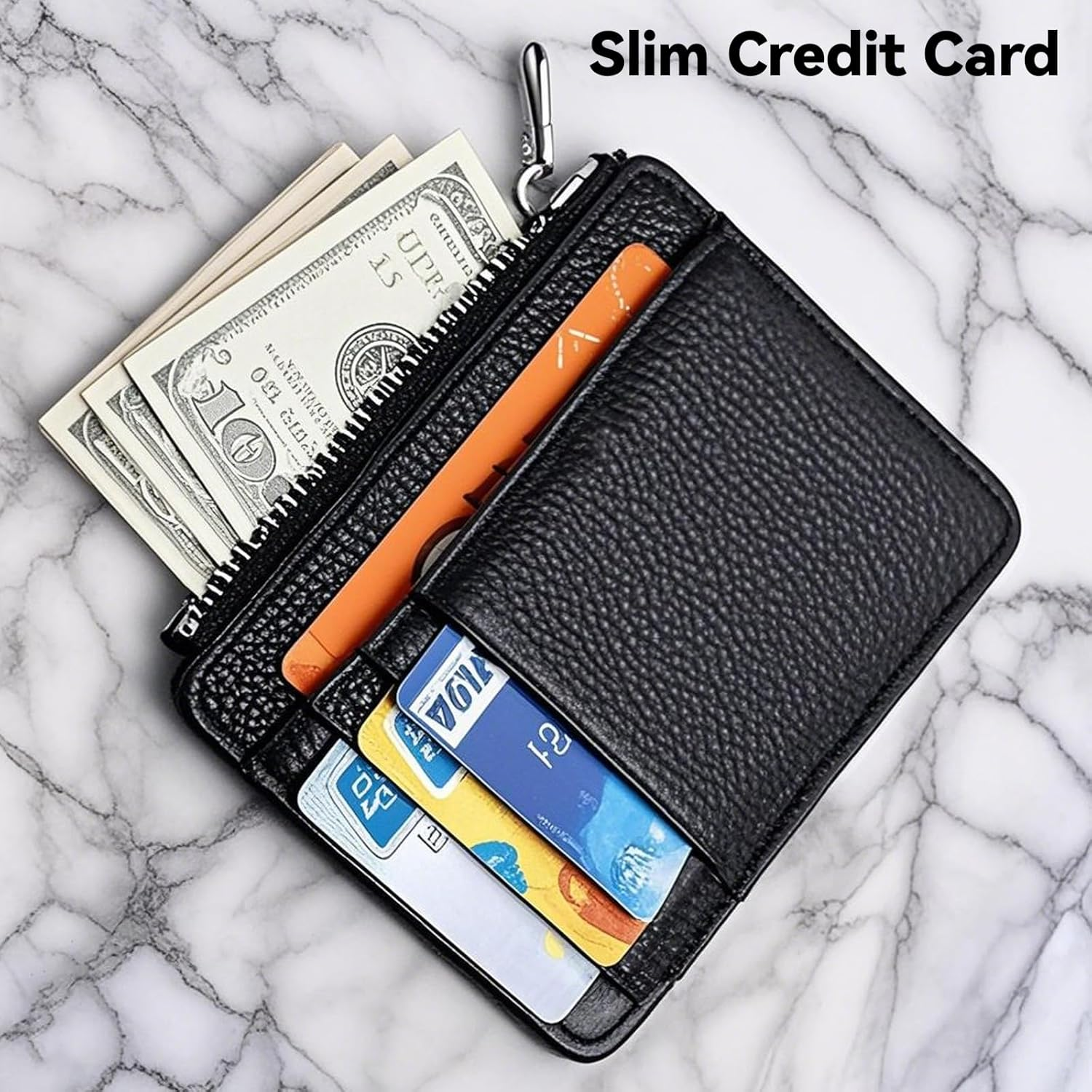 RFID Blocking Wallet for Men - Genuine Leather Slim Design with Zipper Coin Pocket, Anti-Skimming Credit Card Holder for Travel & Daily Use