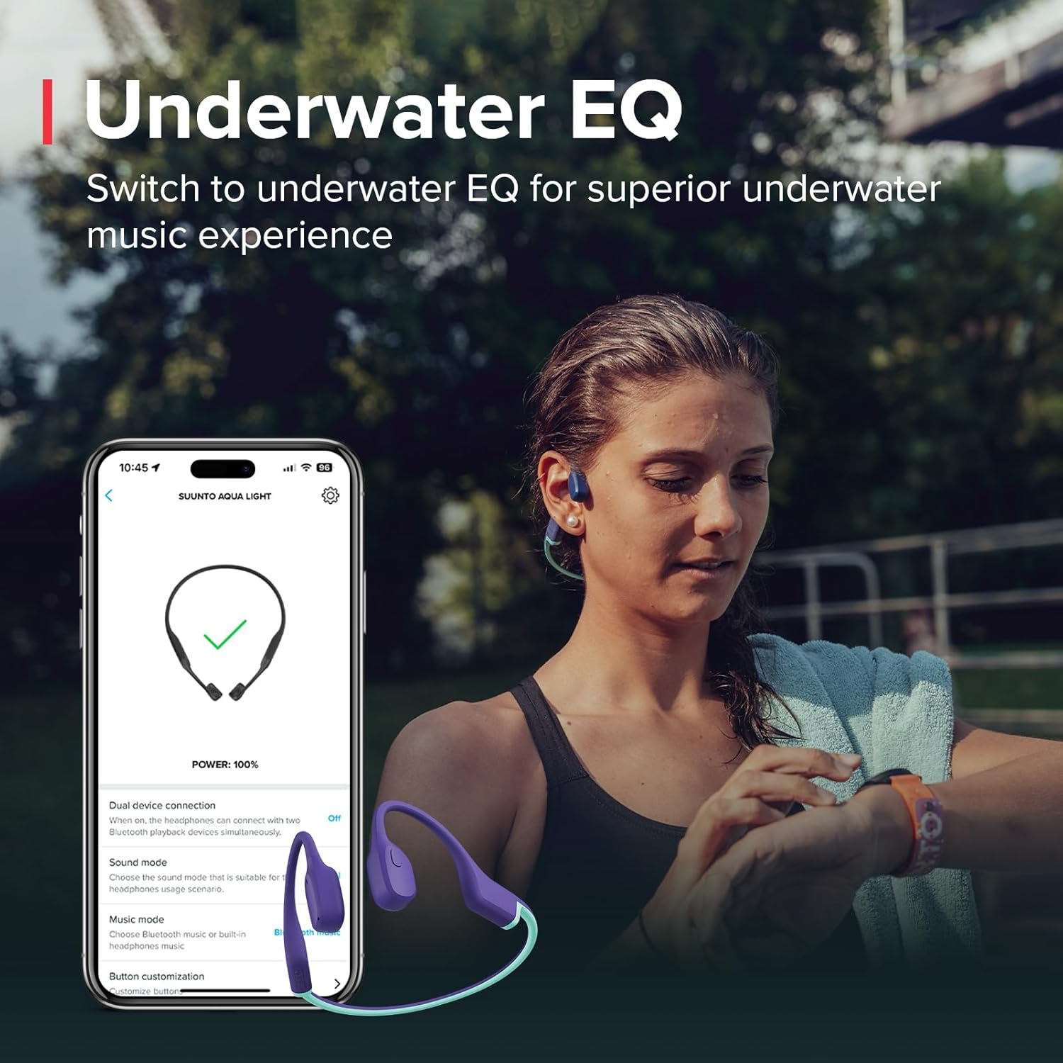 SUUNTO Aqua Light Open-Ear Bluetooth Headphones and 32GB MP3 Player, Bone Conduction Tech Built for Running and Swimming, IP68 Waterproof, 10H Playtime W/App Support (Reef Blue) - Reef Blue image number 4