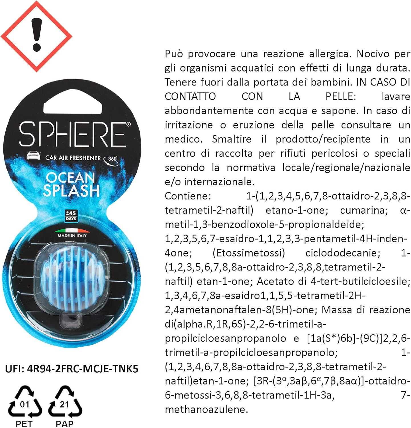 Little Joe Sphere Ocean Splash Scented Car Air Freshener image number 1