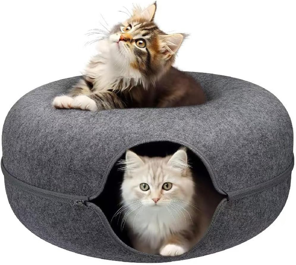 Felt Cat Bed, Zipper Design Cats Tunnel Beds, Semi Enclosed Detachable Cat Beds, Seasons Universal Cats Bed Donut Tunnel Cating for Kittens, Puppies and Small Dogs (Medium/50 * 50 * 20 CM) image number 6