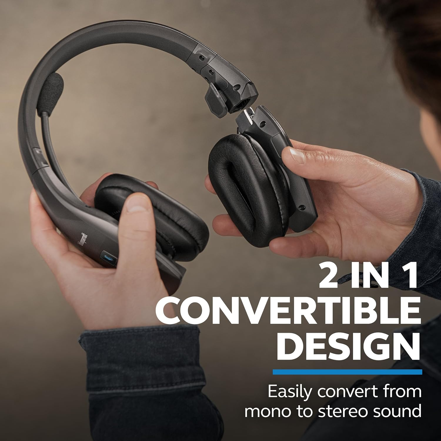 Blueparrott S650-XT Bluetooth Wireless Headphones 96% Noise Canceling over Head Trucker Headset with Mic, 2-In-1 Convertible Stereo to Mono with ANC, Ip54-Rated Protection, 36 Hrs. Talk Time, Black image number 1