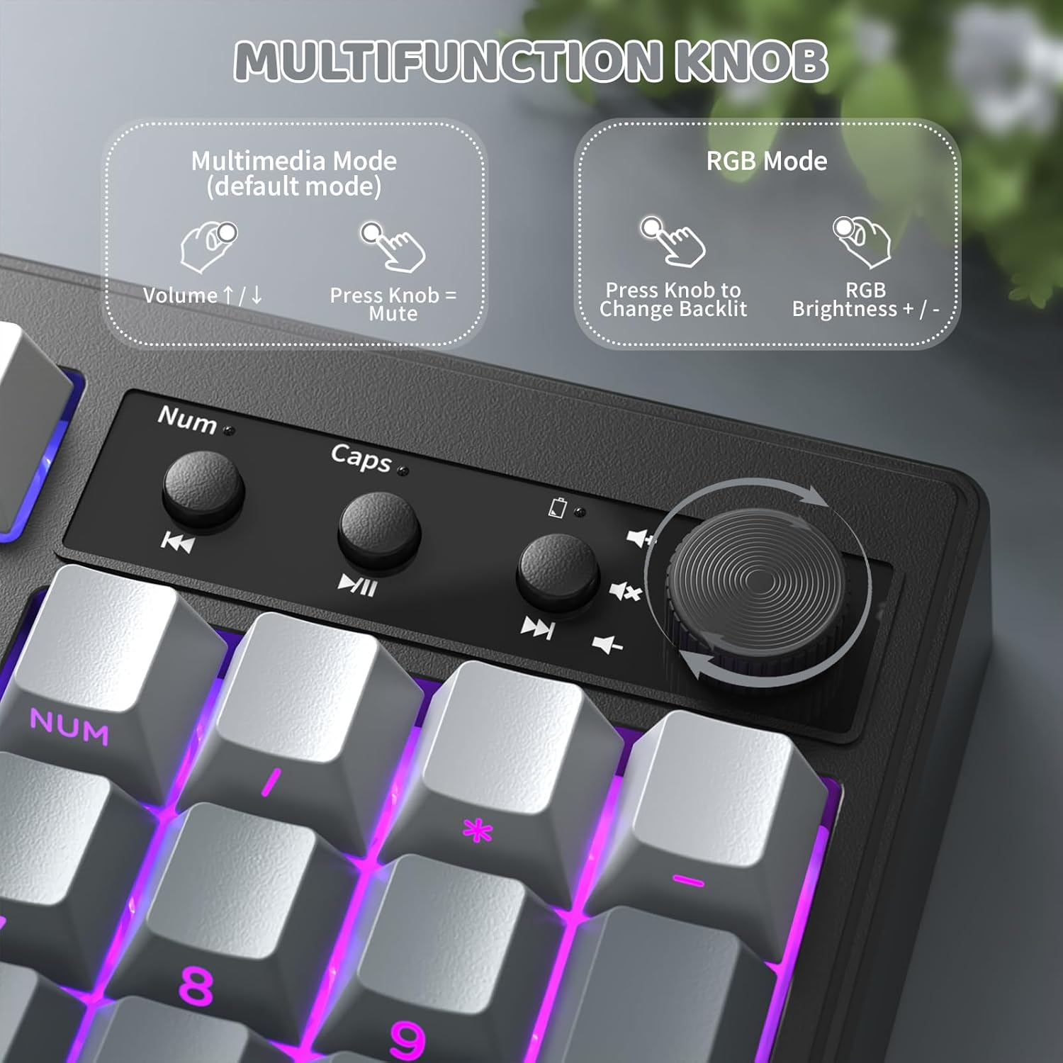 ZIYOU LANG K100 Wireless Gaming Keyboard,99 Keys Tri-Mode Bt/2.4Ghz/Usb-C Creamy Color Keyboard with Number Pad Rgb,Media Knob Custom Programmable Computer Keyboards for Pc/Mac/Xbox (Black) image number 5