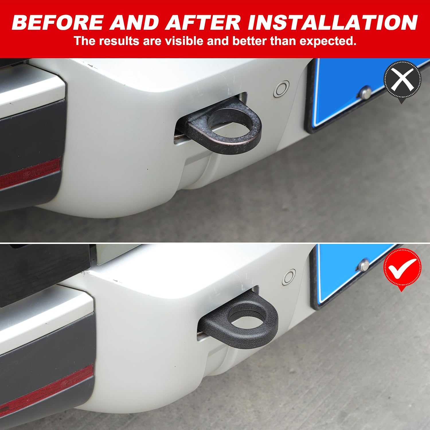 Rear Tow Hook Covers Compatible with Land Rover Defender 90 110 130 2020-2025 Accessories, Rubber Rear Bumper Tow Hook Protector Cover, 2Pcs (Black) - Blue image number 7