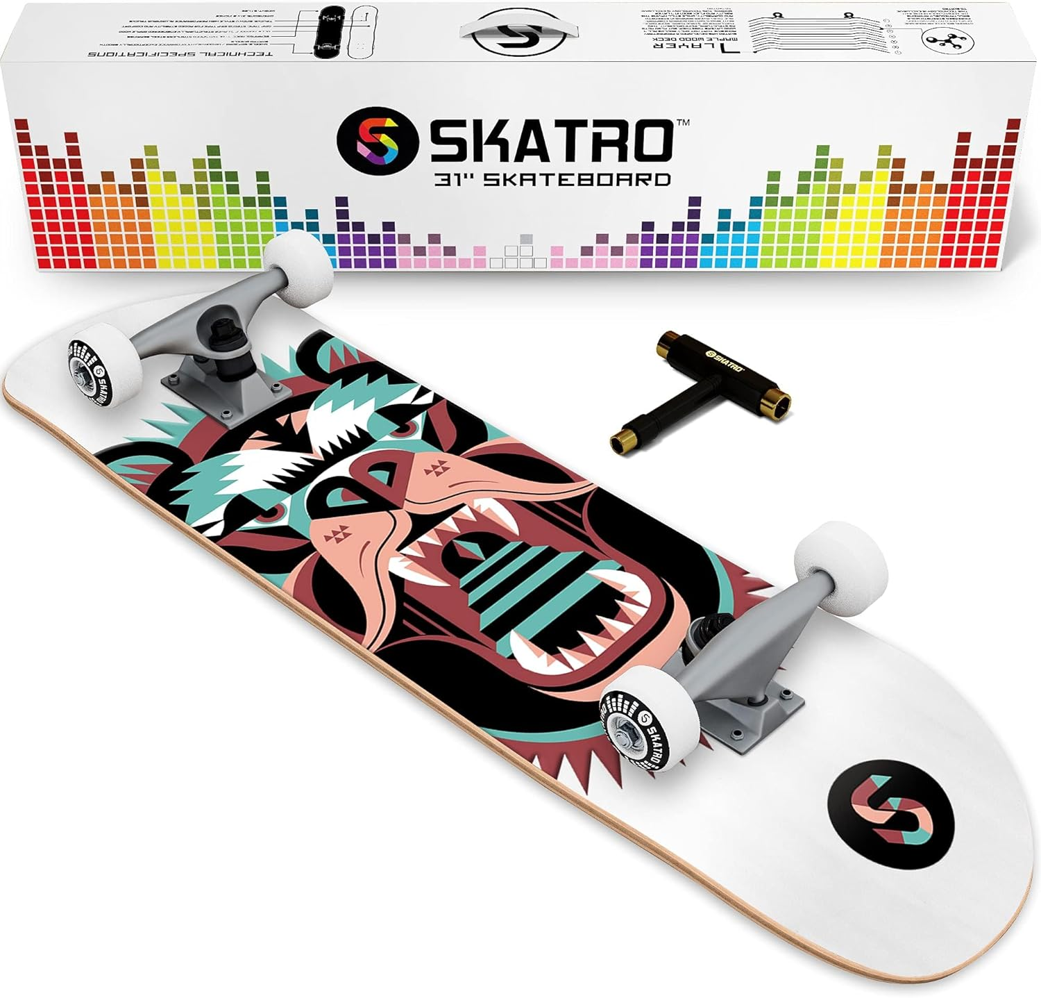 Skatro - Pro Skateboard 31" Complete Skateboard. Skate Board Ages: Adults, Boys, Girls, Beginners, and Kids