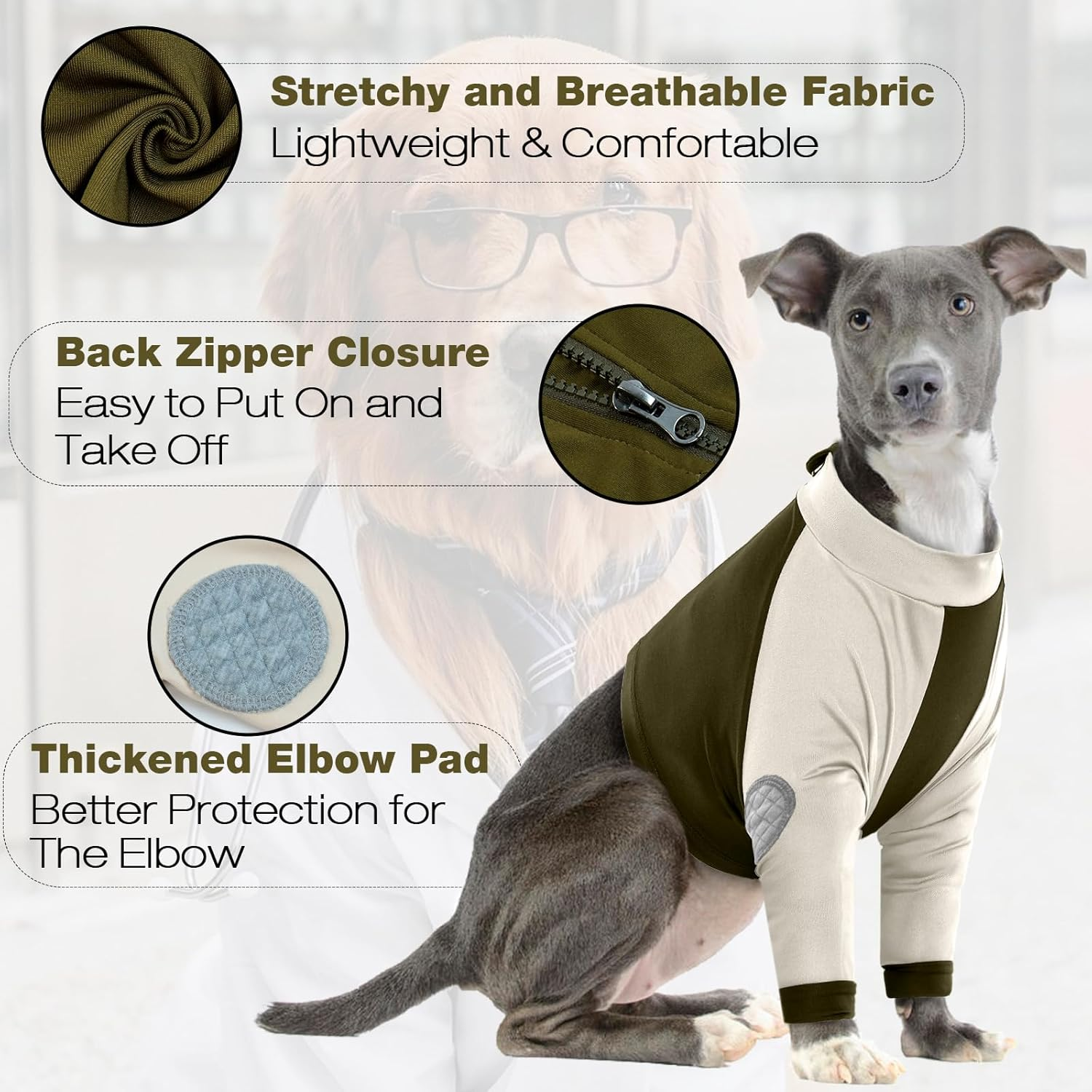 Lelepet Dog Recovery Suit for Front Legs, Dog Sleeve to Stop Licking, Elbow Protector for Leg Injuries Shoulder Wounds after Surgery Male Female,Zippered Long-Sleeved Shirt Cone Alternative(S-3Xl) image number 4