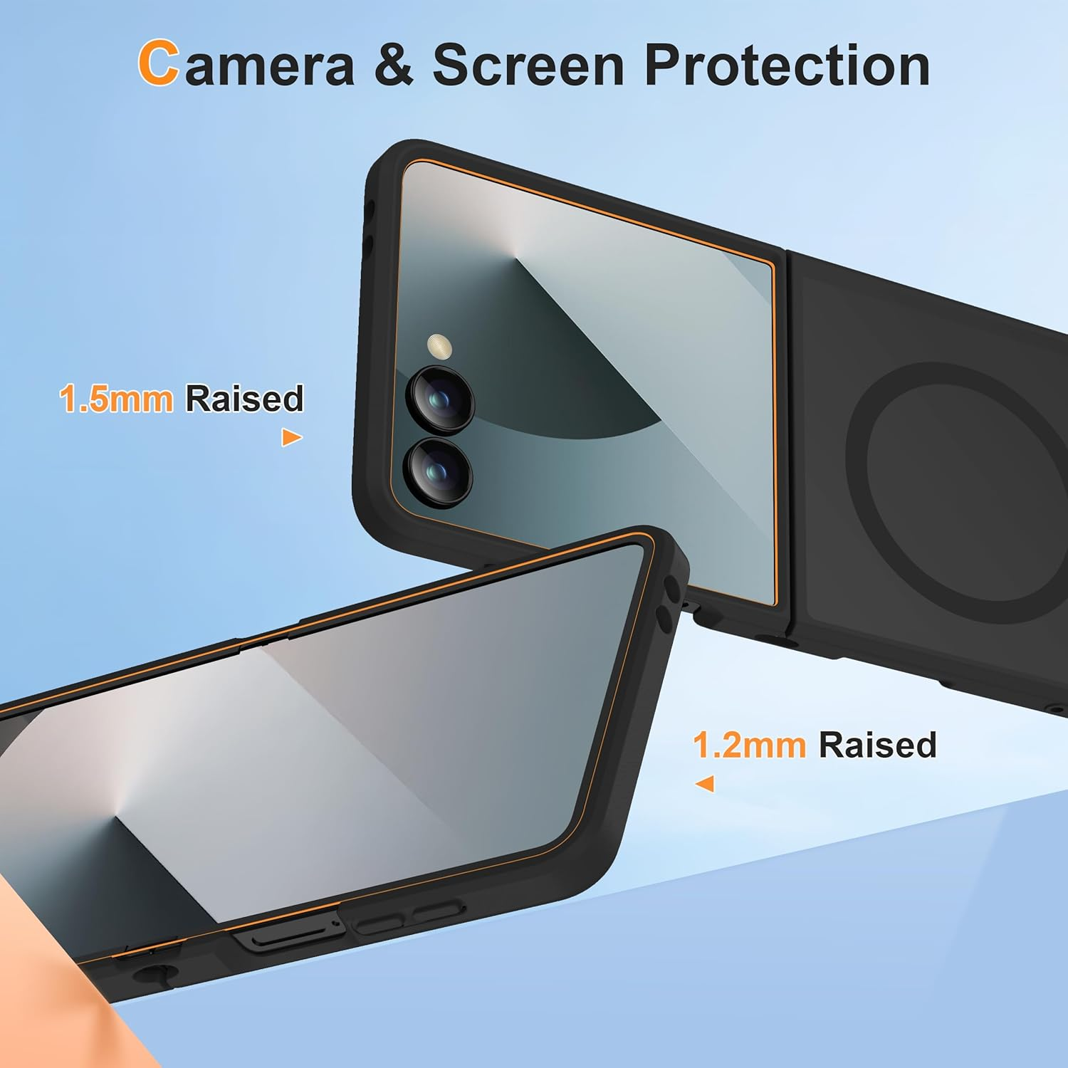 ORETECH Magnetic Shockproof for Samsung Galaxy Z Flip 7 Case with [2X Screen Protectors] Compatible with Magsafe, Translucent Anti-Scratch Flexible TPU Bumper Hard PC Back for Z Flip 7 Case-Black image number 6