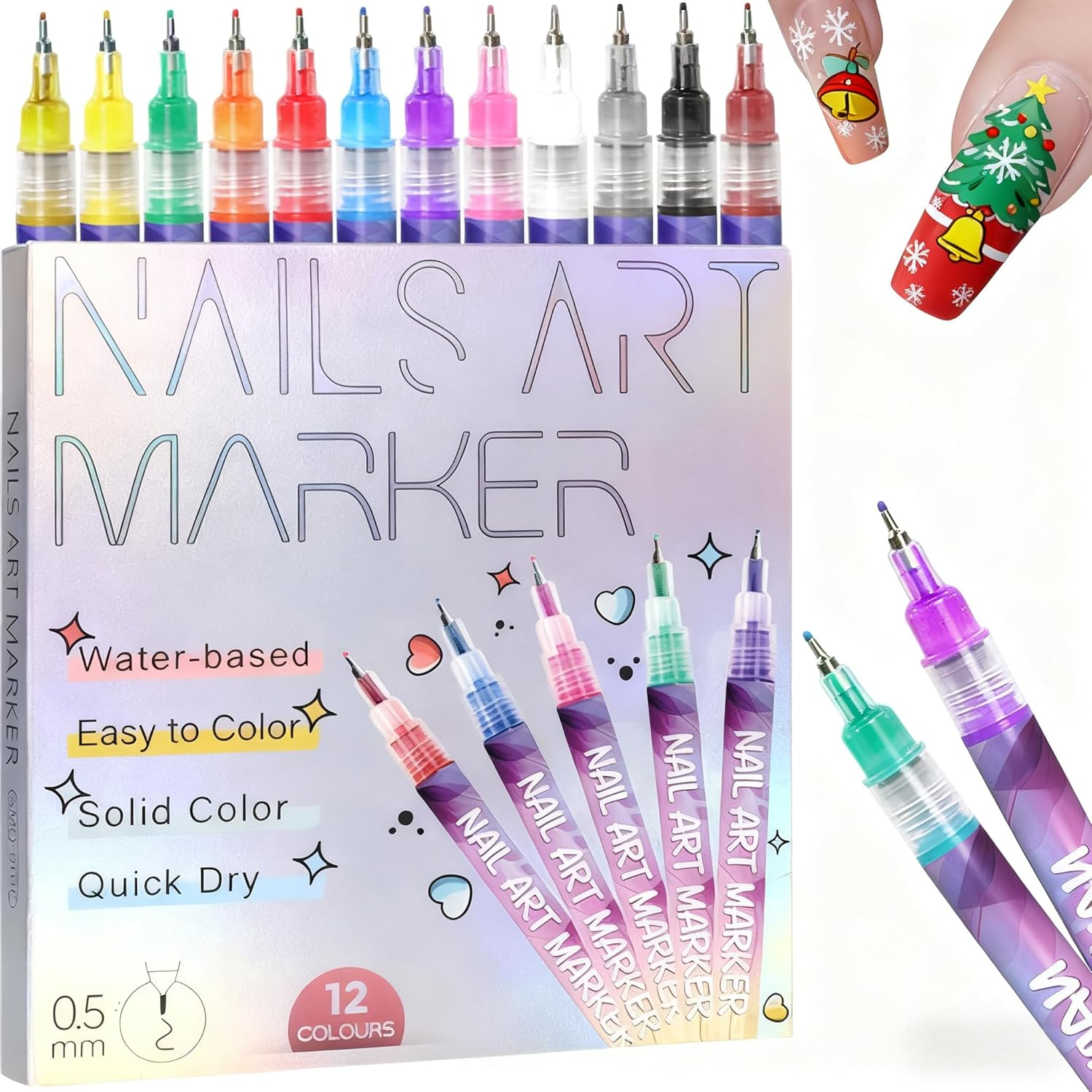 Nail Art Pens & Nail Art Markers Set, 12 Color Professional Fine Tip Nail Polish Pens for 3D Designs, DIY Nail Art Kit for Beginners & Kids image number 2