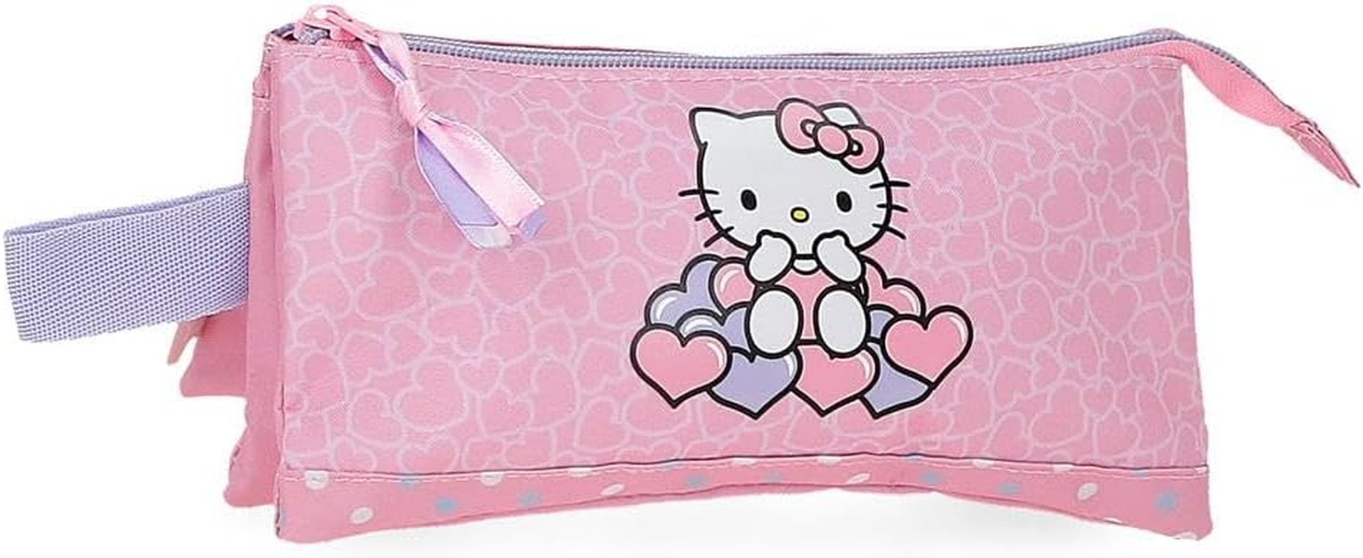 Hello Kitty Hearts & Dots Triple Pencil Case Pink 22X12X5Cm Polyester L, Pink, Triple Case, Pink, Triple Case image number 2