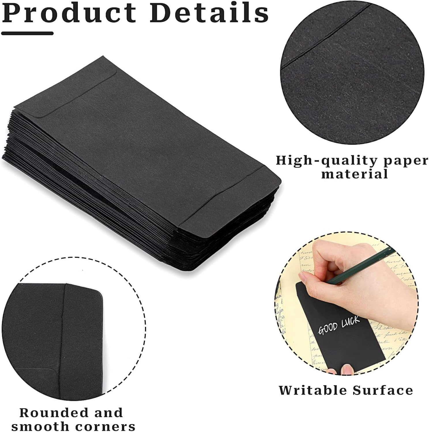 100Pcs Small Envelopes, Mini Black Envelopes, Black Small Envelopes, Black Small Envelopes for Seeds Coin Beads, Stamps Storage Packets Envelopes(4.44X2.32Inch) image number 6