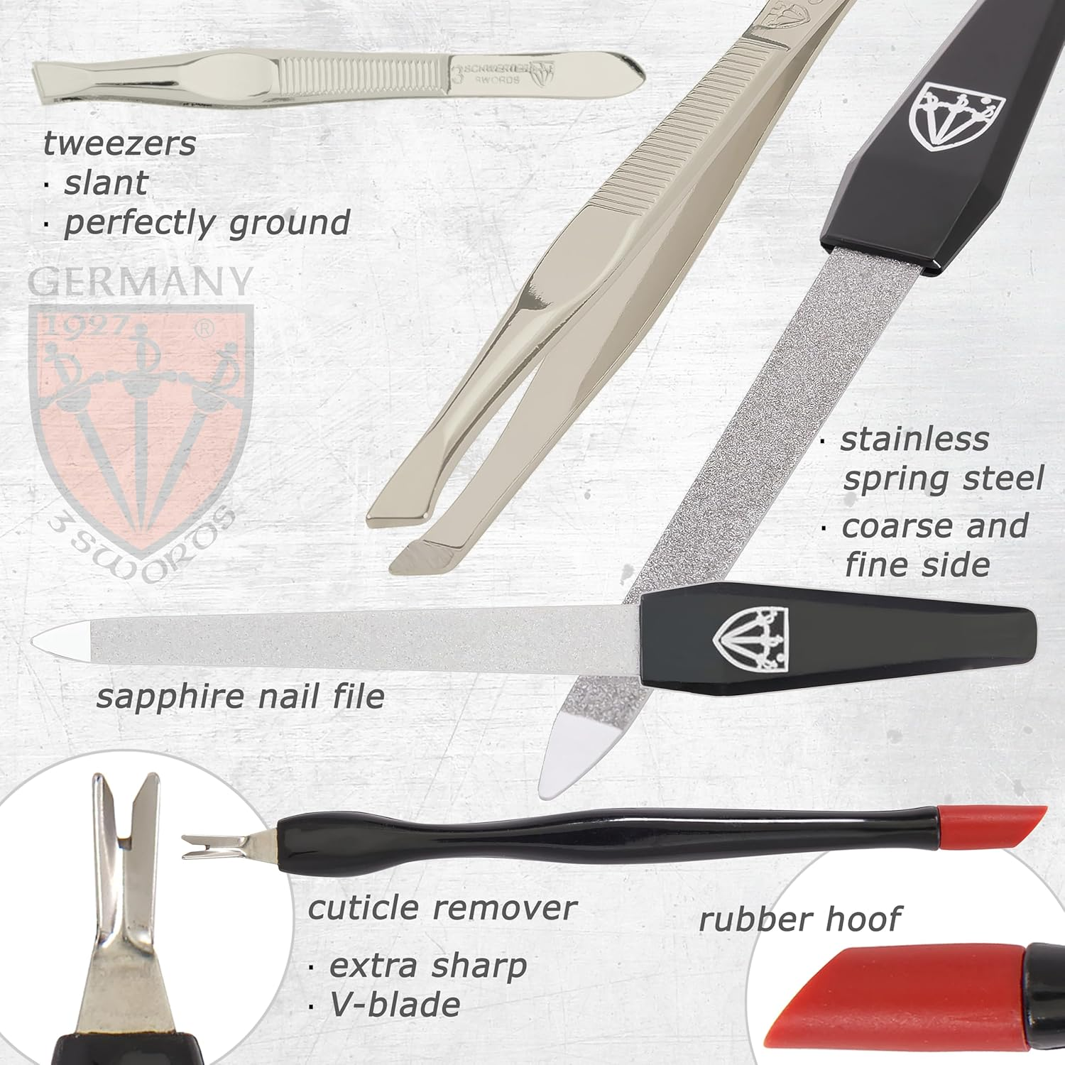 3 Swords Germany - Brand Quality 8 Piece Manicure Pedicure Grooming Kit Set for Professional Finger & Toe Nail Care Scissors Clipper Fashion Leather Case in Gift Box, Made in Solingen Germany (Werhe Black