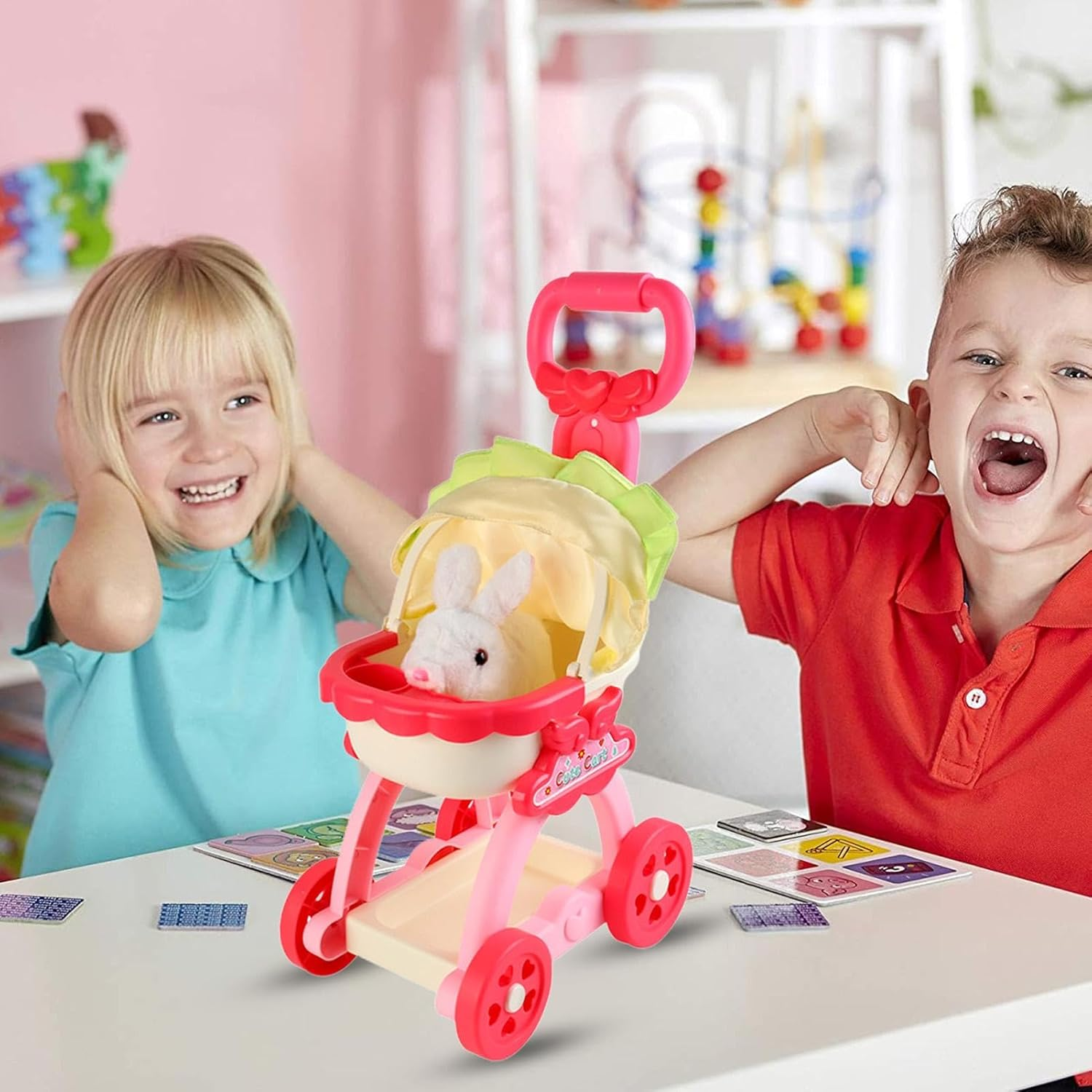 Kids Pet Cart Toy, Dog Carrier with Songs Induction Sound, Cute Pet Stroller Simulation, Early Teaching Pet Stroller, Educational Fun Pretend Role-Playing Games Ages 3+ Boys Girls image number 3