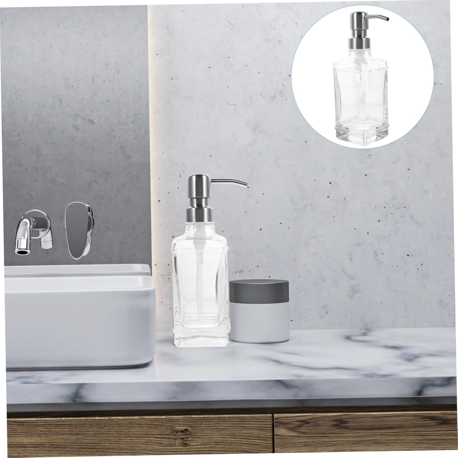 LIFKOME Stainless Steel Glass Liquid Soap Dispenser Pump Refillable Foaming Hand Wash Dispenser for Bathroom Kitchen image number 3