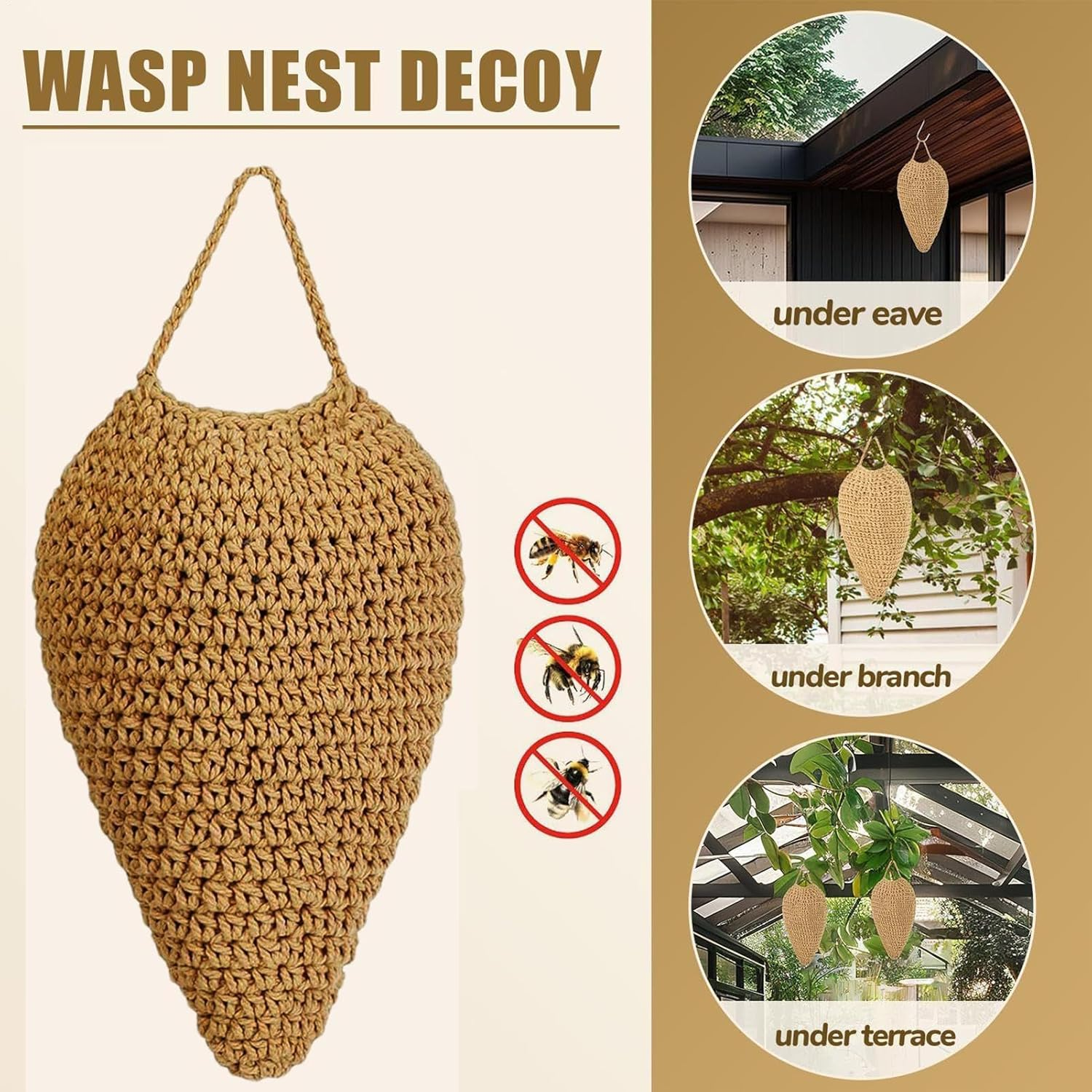 Decoy Wasp Nest,Fake Bee Hive - Artificial Crochet Decoration for Garden Porch Orchard Backyard Outdoor Farm Picnic Camping image number 2