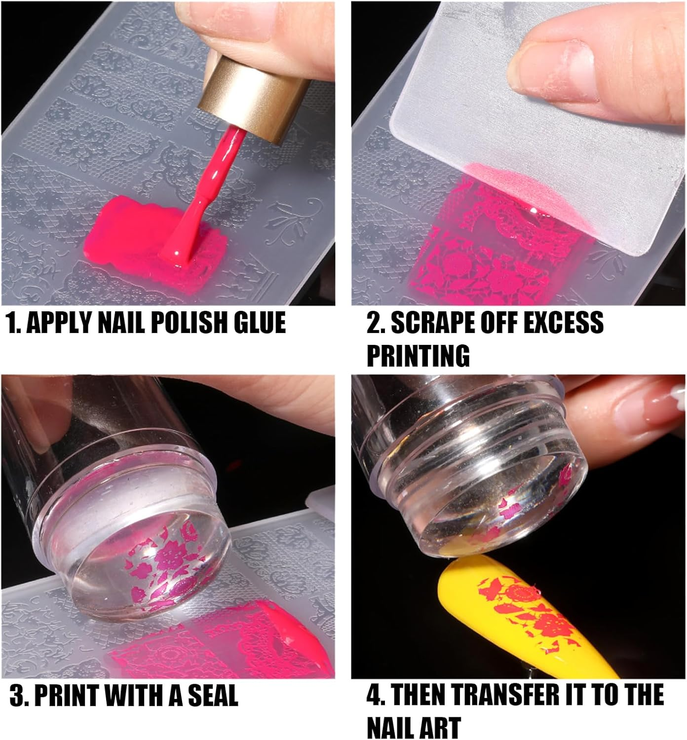 TYXHXTF Pack of 9 French Nail Stamp Kit,Nail Art Stamping Templates Manicure Tool Kit,Nail Art Jelly Stamper with Silicone Cushion,Nail Stamp,Gel Nail Polish Set for Diy Nail Art Designs