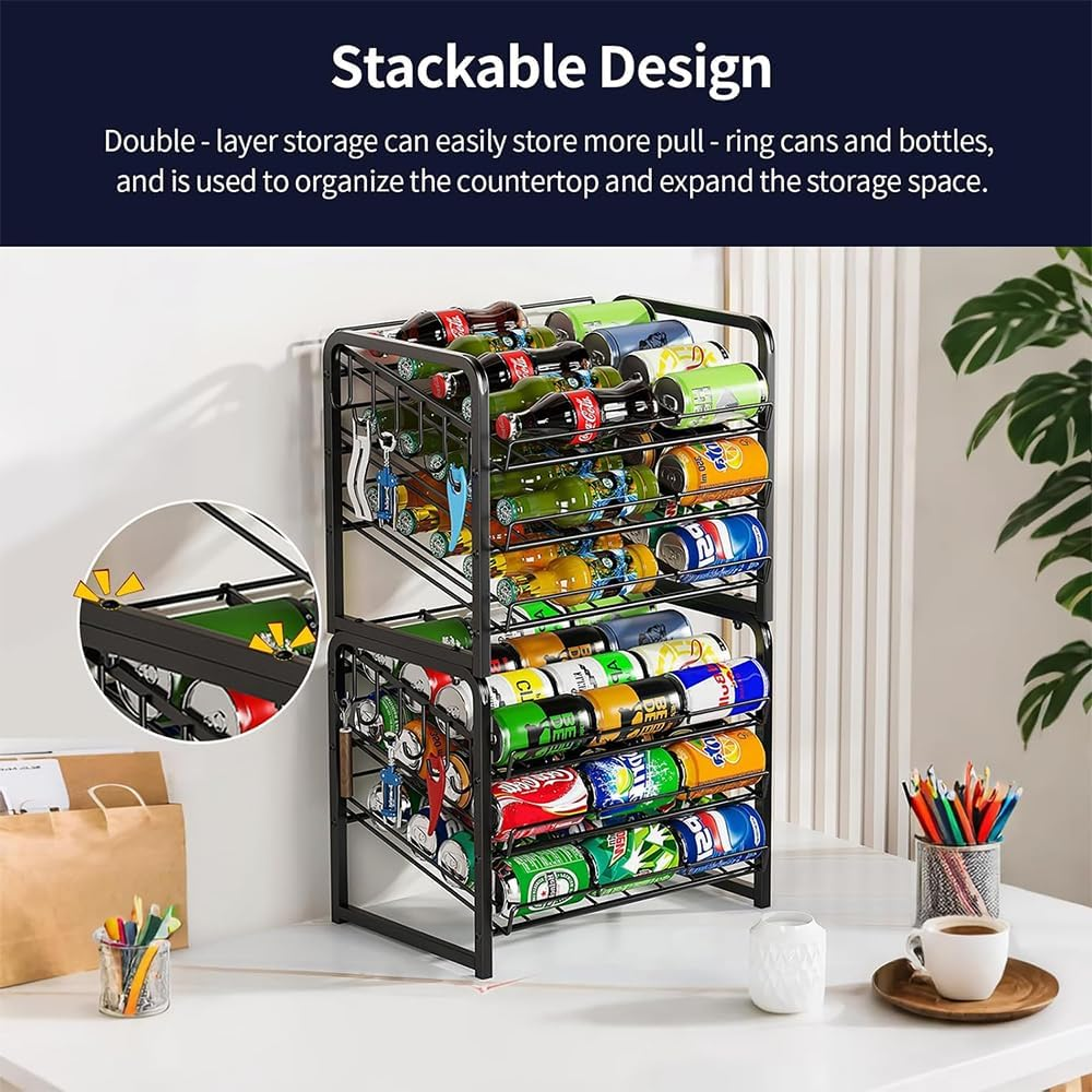 Shukichi 3-Tier Stackable Can Organizer for Pantry and Kitchen, Can and Bottle Dispenser, Multi-Scenario Storage for Soda, Canned Food, and Drinks, Black image number 5