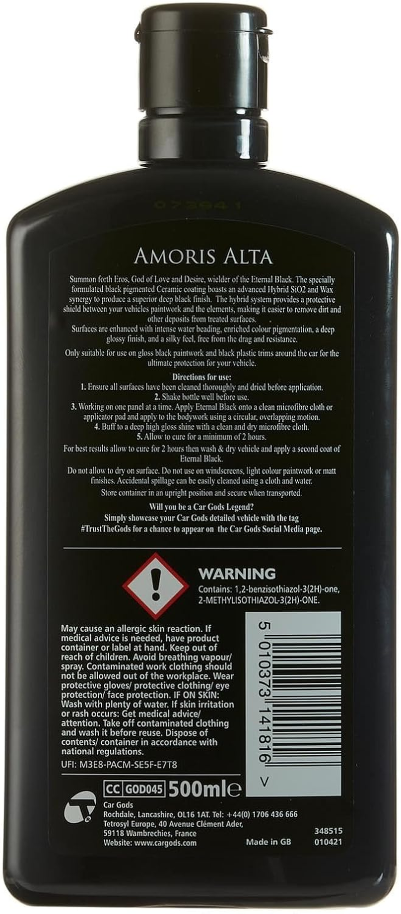 Car Gods Eros Eternal Black Ceramic Sio&sup2; Wax, 500 Ml