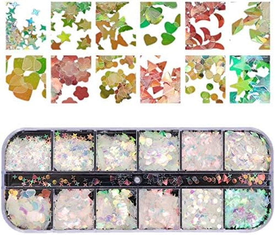 Circle Q 12-Shaped Holographic Nail Sequins Iridescent Mermaid Flakes Colorful Glitter Sticker Manicure Nail Art Design Make up DIY Decals Decoration (Mermaid) image number 1