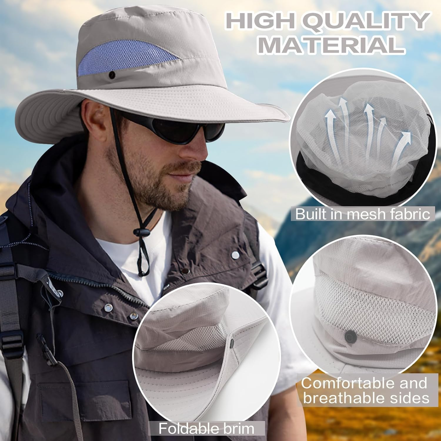 Velado Sun Hat for Men and Women, Wide Brim UV Protection Sun Cap, Waterproof Foldable Bucket Hat for Fishing, Hunting, Hiking, Camping, and Outdoor Adventures