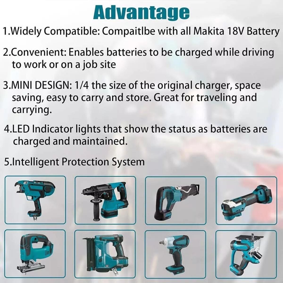Replacement DC18RC Rapid Car Charger Compatible with Makita 18V BL1850/BL1860/BL1430 Batteries image number 1