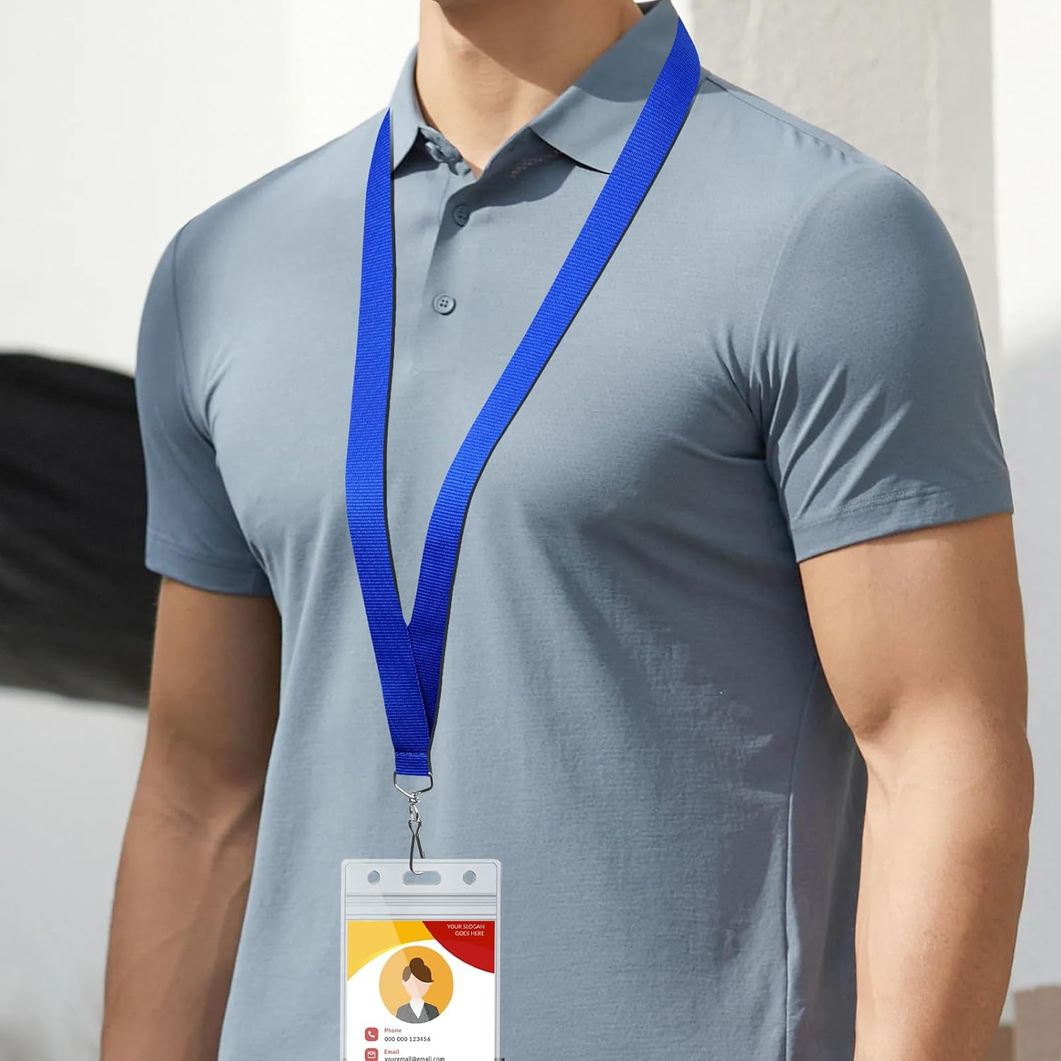 12-Pack Blue Safety Breakaway Lanyards with Waterproof Badge Holders, Metal Hook, Polyester Neck Straps for ID Cards, Events, Office, and Schools