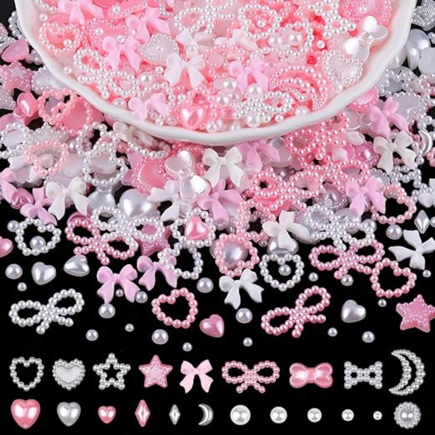 ROSEUS Nail Charms 300PCS 3D Pink Mix, Y2K 90'S Nail Rhinestones for Nail Art Designs DIY Manicure image number 5