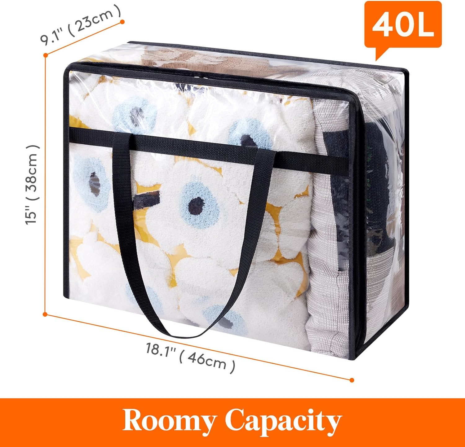Lifewit 4 Pack Clear Plastic Storage Bags, 40L Foldable Clothes Storage Boxes Wardrobe Organizer Moving Bags with Reinforced Handle for Loft Wardrobe for Bedding Clothes Blanket Duvet image number 4