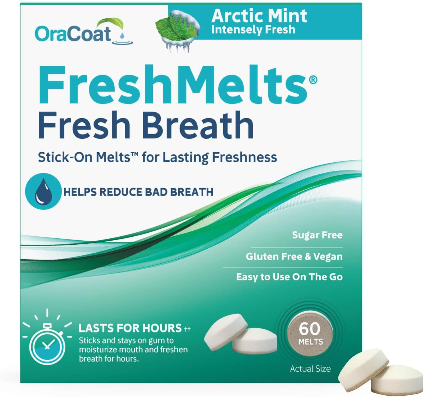 Oracoat Freshmelts Fresh Breath Stick-On Melts for Lasting Freshness, 60 Count Breath Freshener for Bad Breath, Non-Acidic & Sugar-Free, Arctic Mint