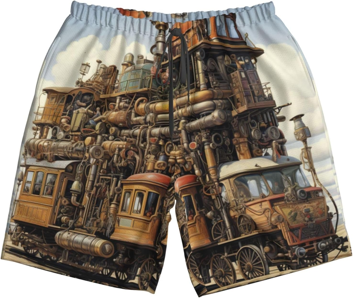 WURTON Diversified Transportation Print Men'S Beach Shorts Hawaiian Summer Holiday Casual Shorts with Drawstring, Quick Dry image number 2